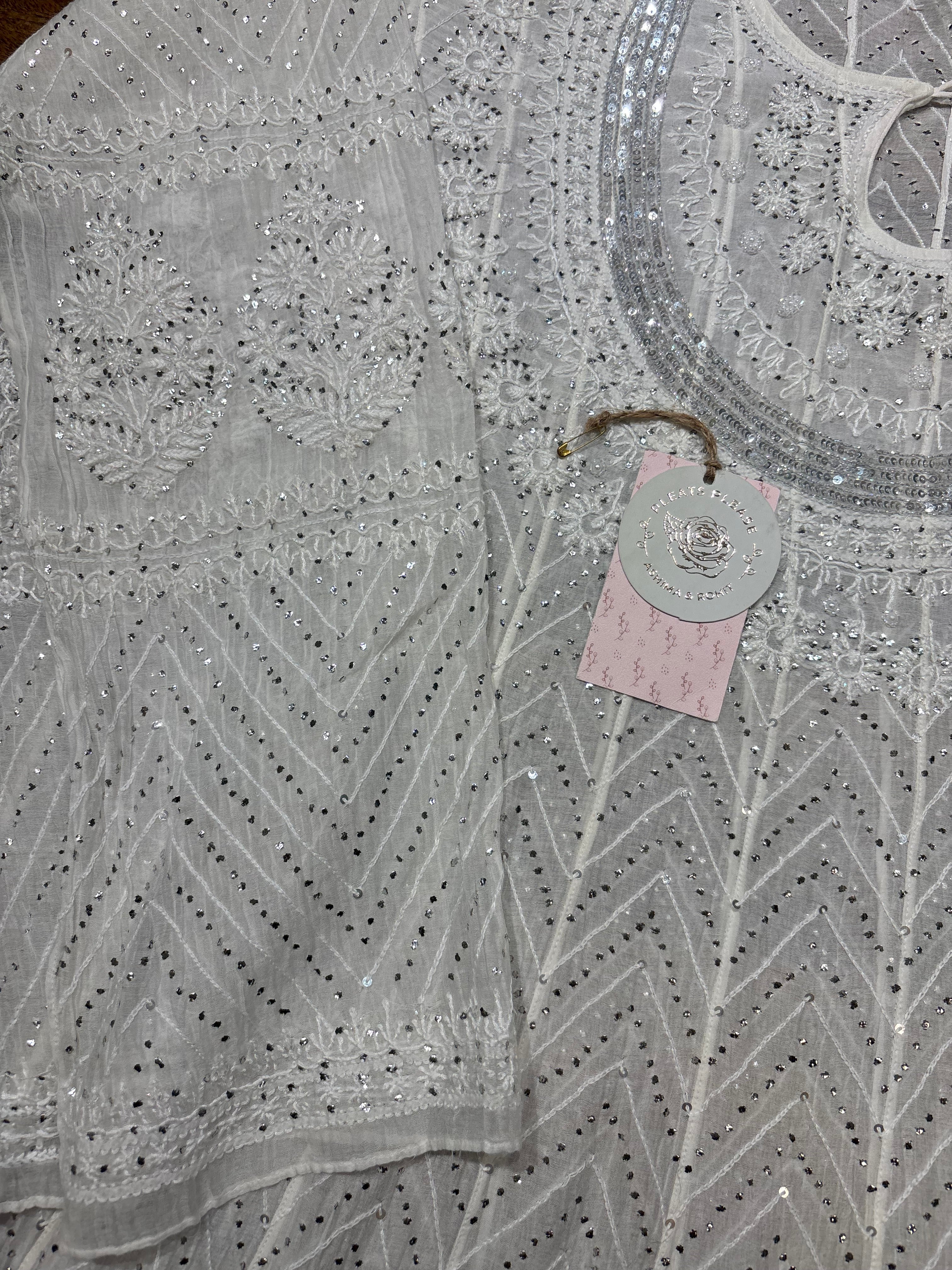Dyeable Pure Chanderi Mul Chikankri Anarkali and Dupatta set