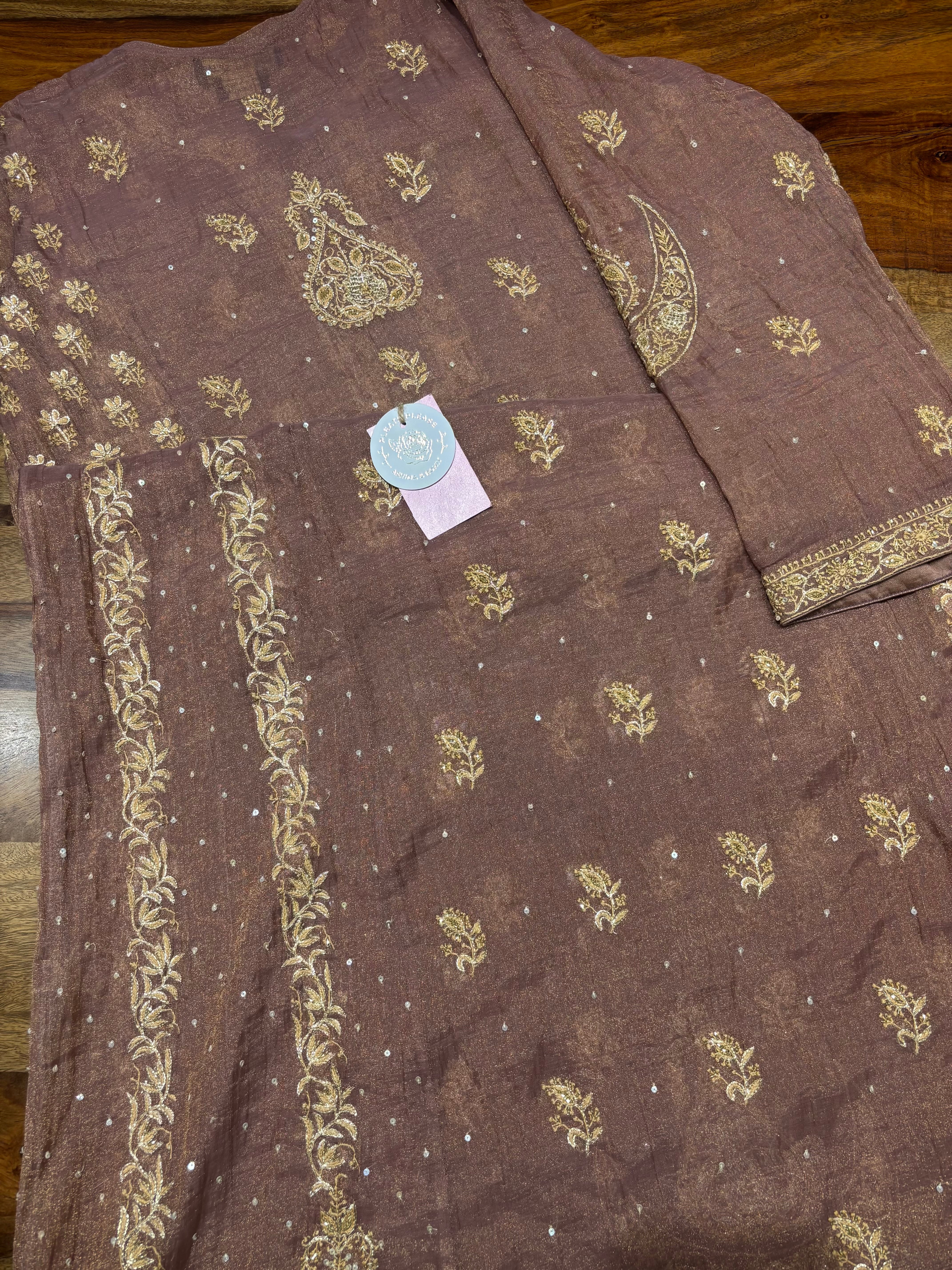 Garnet Pure & Premium Tissue A-Line Anarkali & Dupatta Set