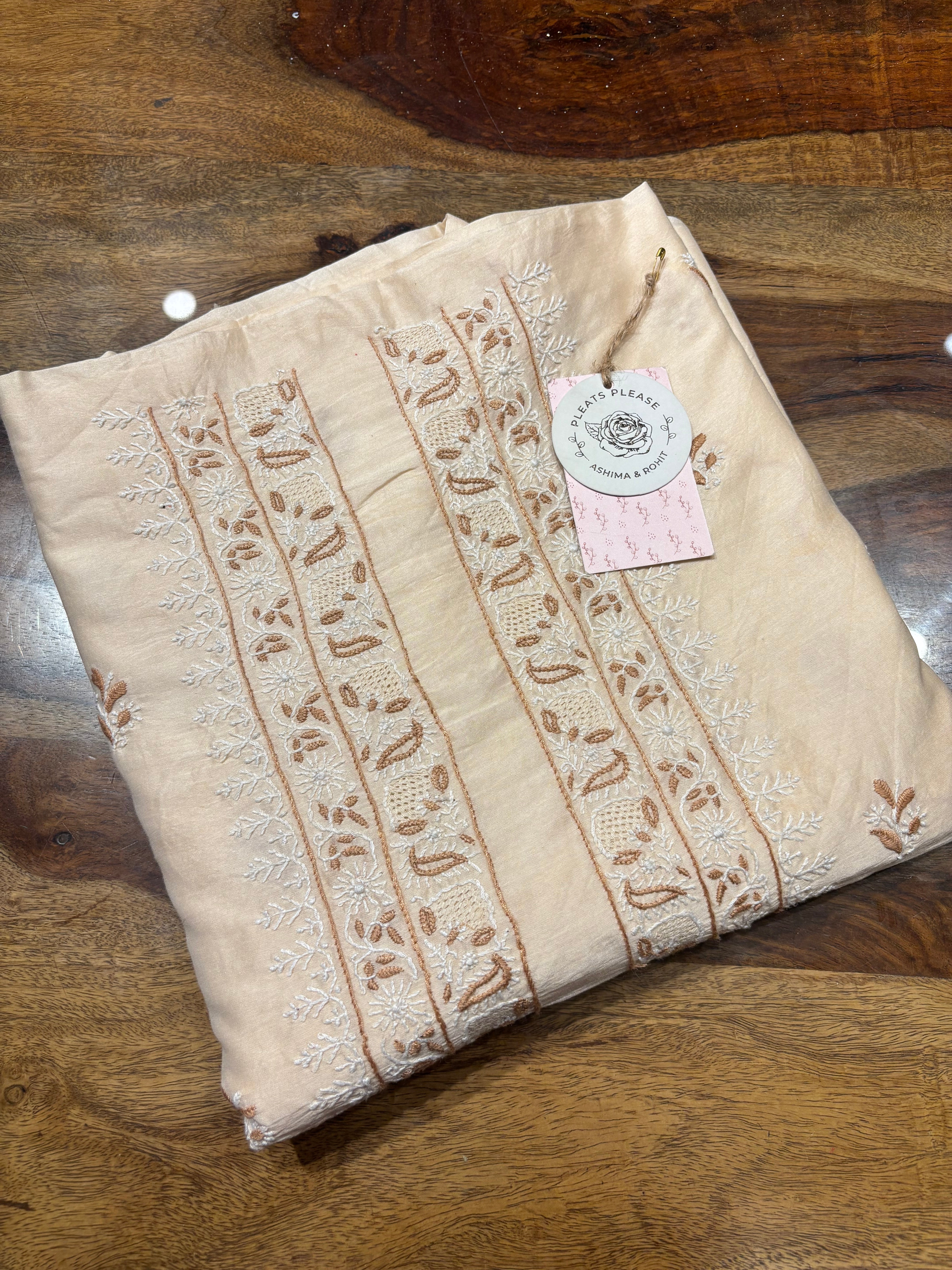 Off White Chanderi Silk Chikankari Men's Kurta Fabric