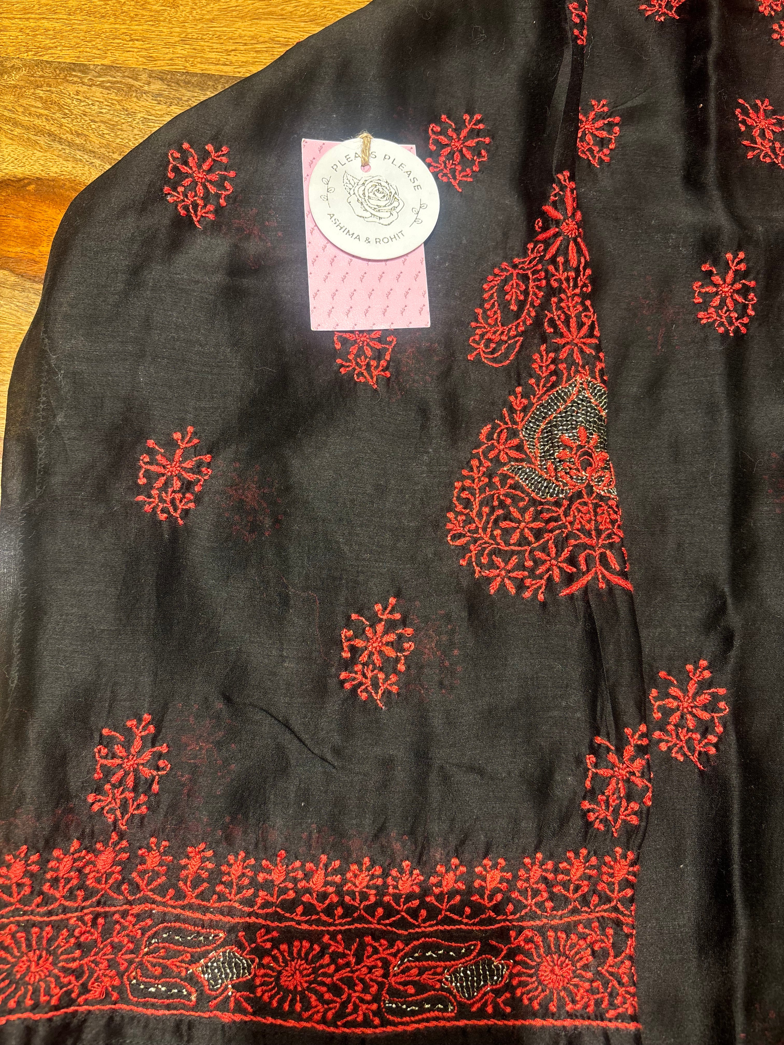 Black Chanderi Silk Chikankari Kurta Choga