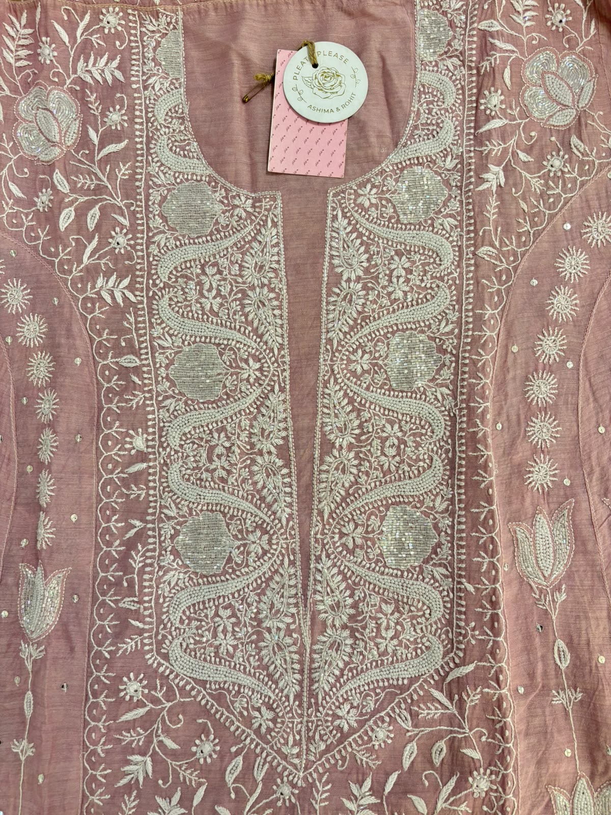 Baby Pink Pure Monga Silk Chikankari Anarakli & Dupatta