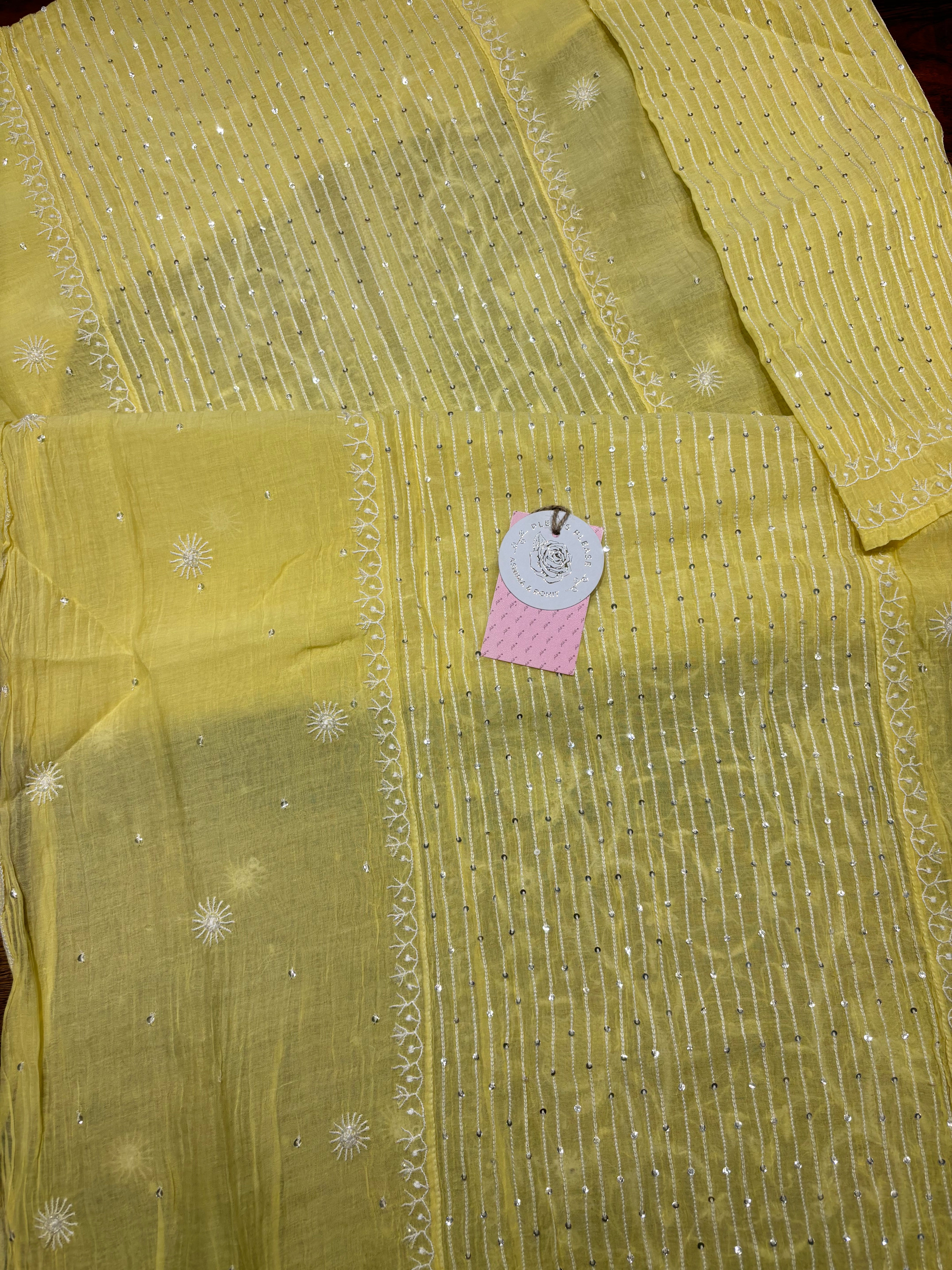 Yellow Chanderi Mul Chikankari Kurta & Dupatta Set