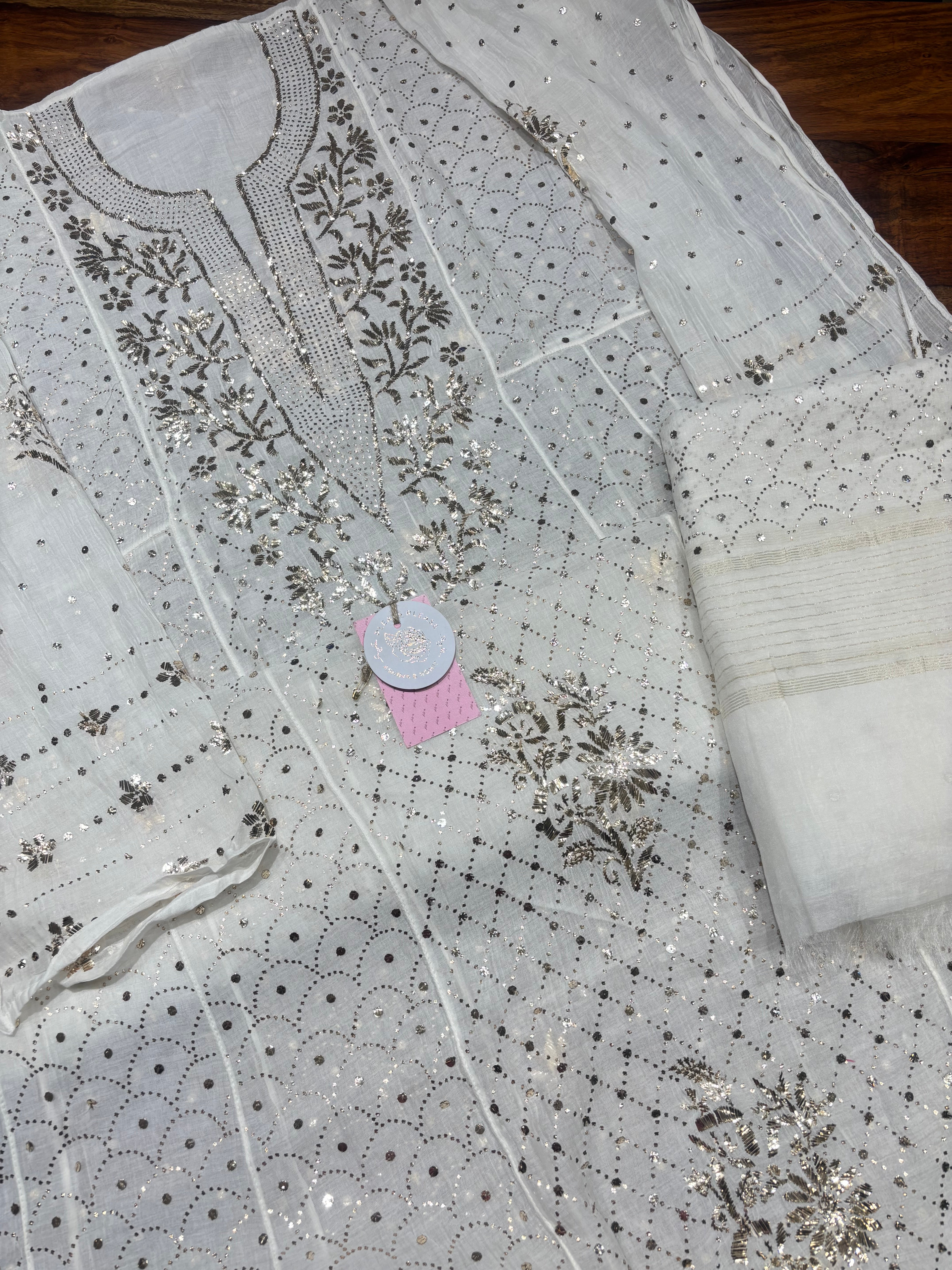 Dyeable Chanderi Mul Mukaish Anarkali & Dupatta Set