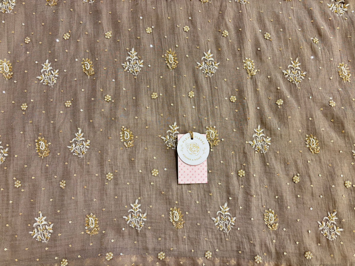 Taupe-Brown Pure & Premium Tissue Chikankari Kurta & Dupatta