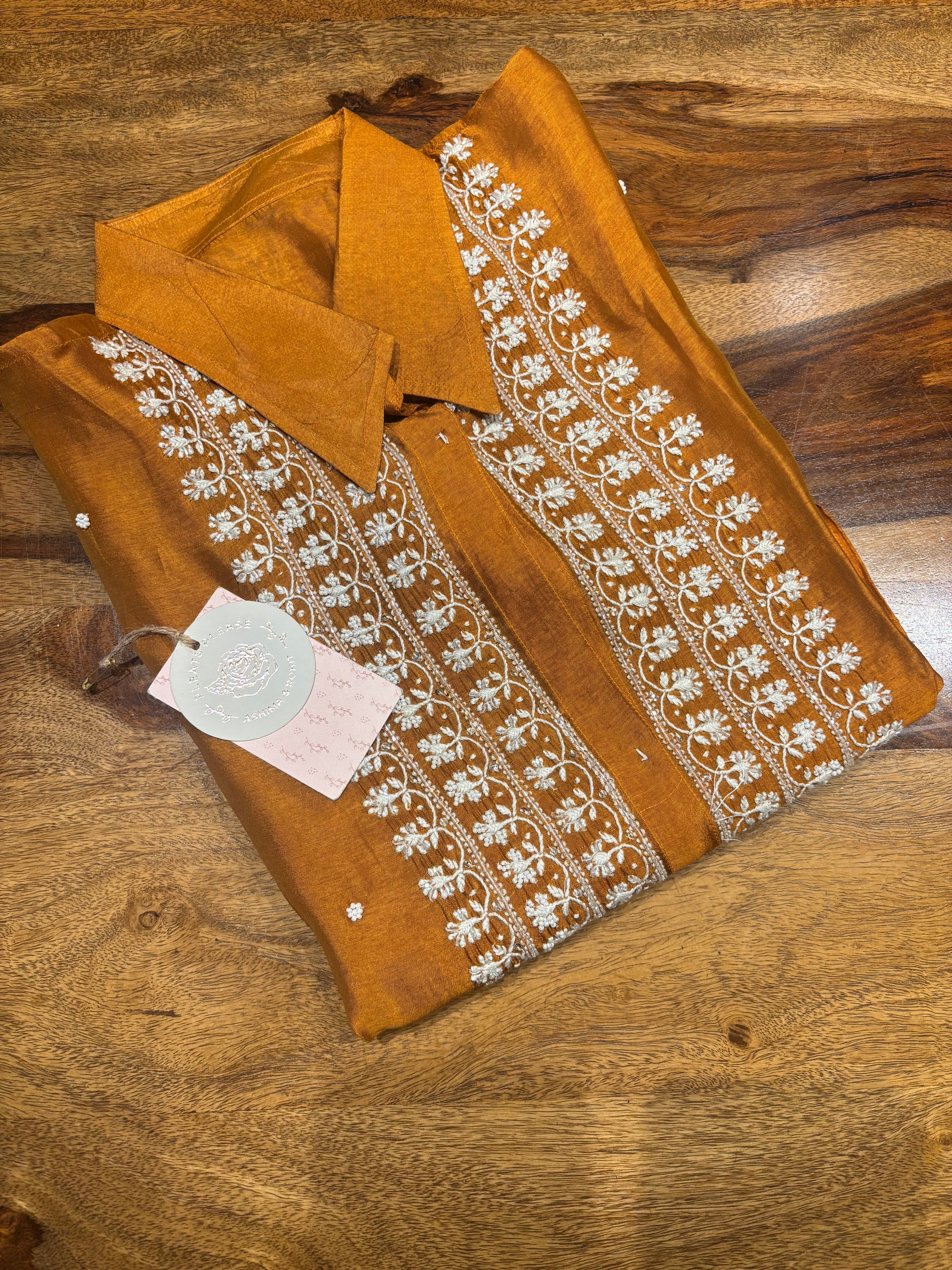 Mustard Yellow Silk Chikankari Shirt