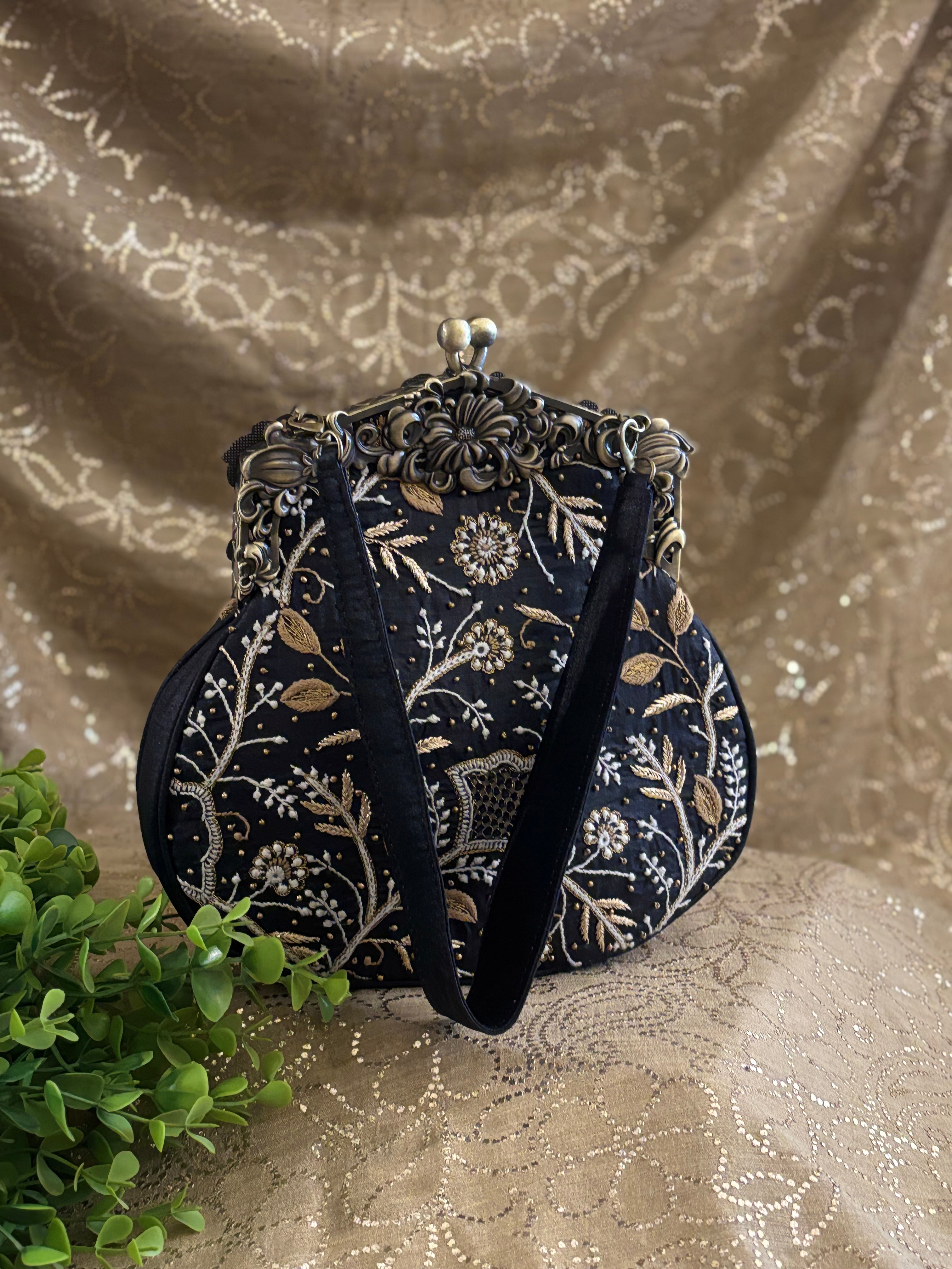 Black Chikankari Clutch Bag