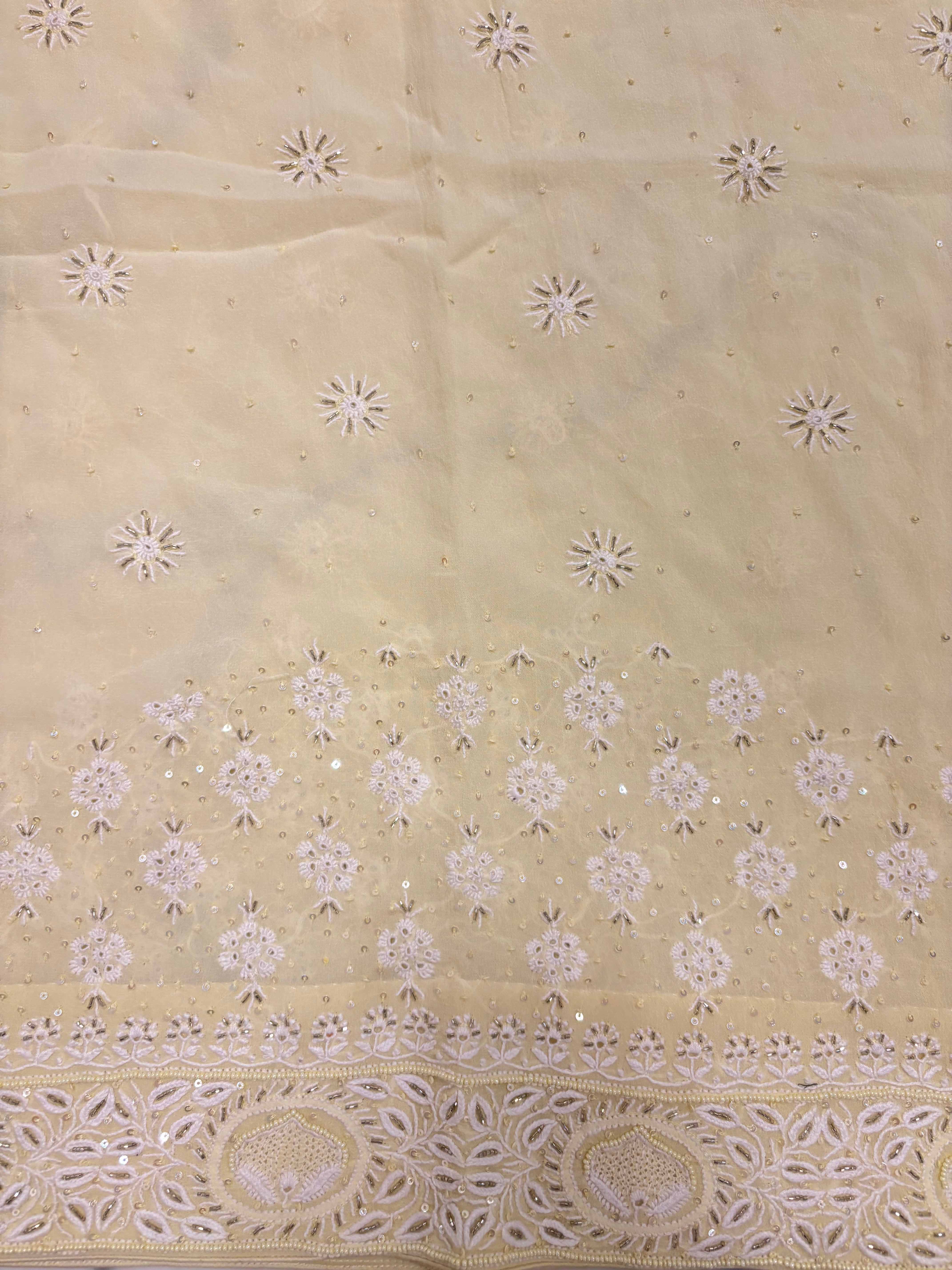 Lime Yellow Pure Georgette Chikankari saree and Blouse