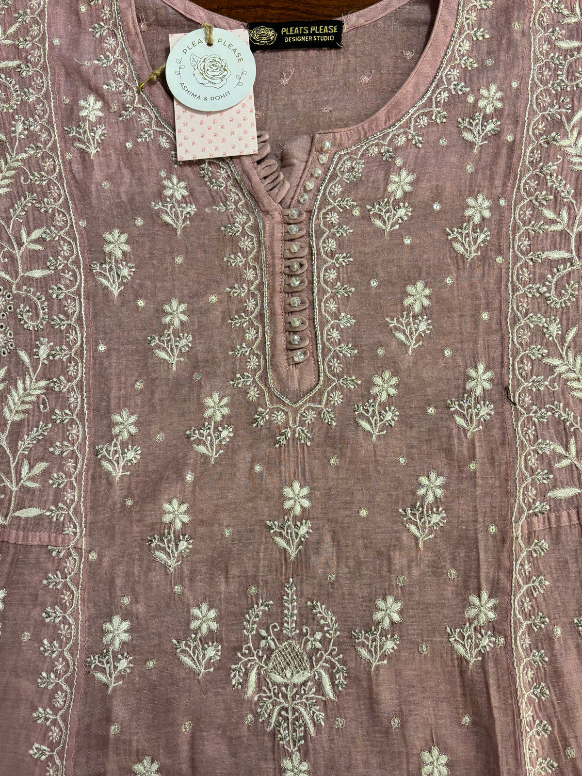 Pink Pure & Premium Tissue Chikankari Anarkali & Dupatta