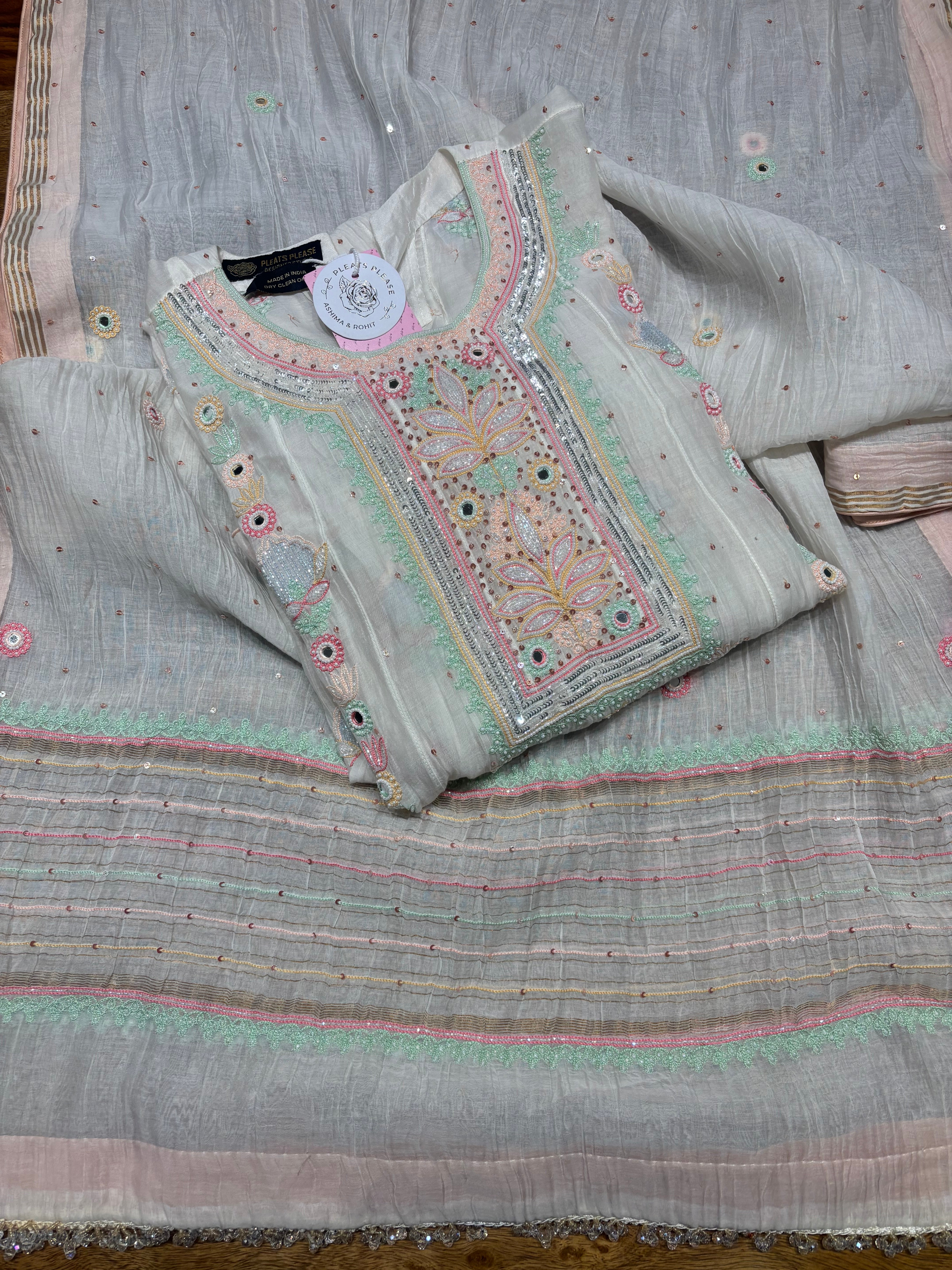 Dyeable Chanderi Mul Chikankari Kurta & Dupatta Set