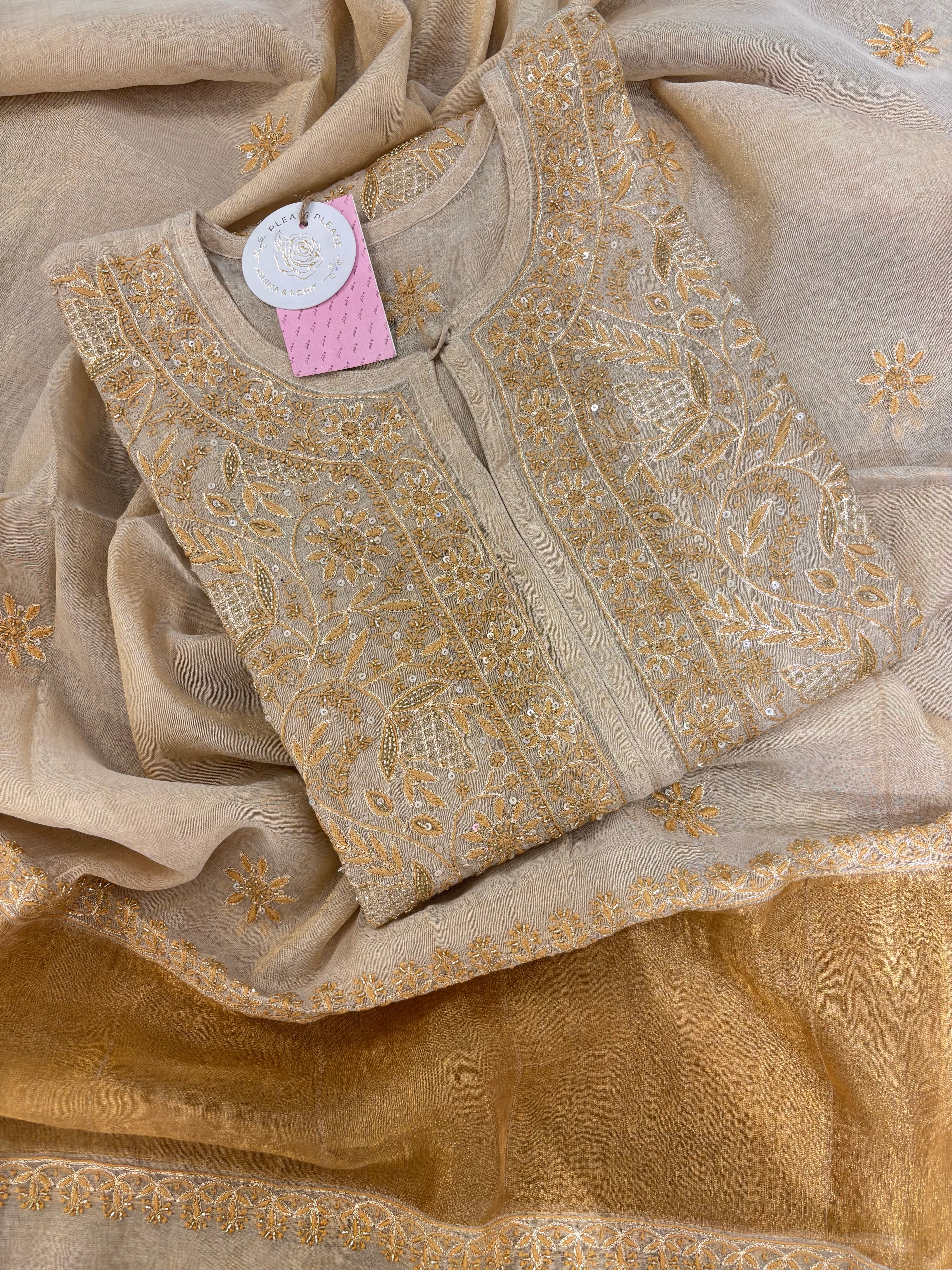 Dyeable Pure Tissue Heavy Jaal Chikankari Kurta & Dupatta
