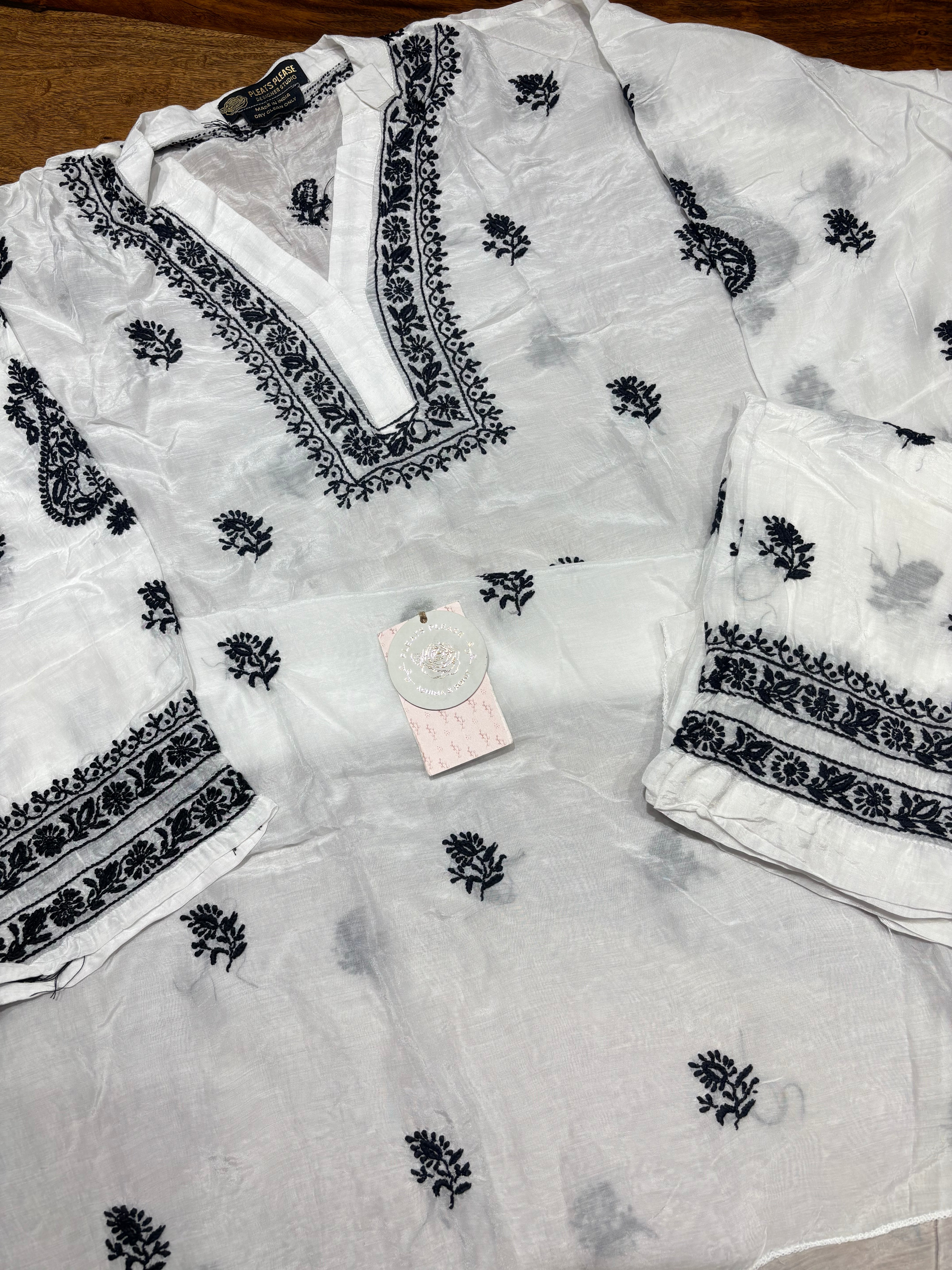 Dyeable Muslin Silk Chikankari Co-ord Set - Pleats PleaseChikankari