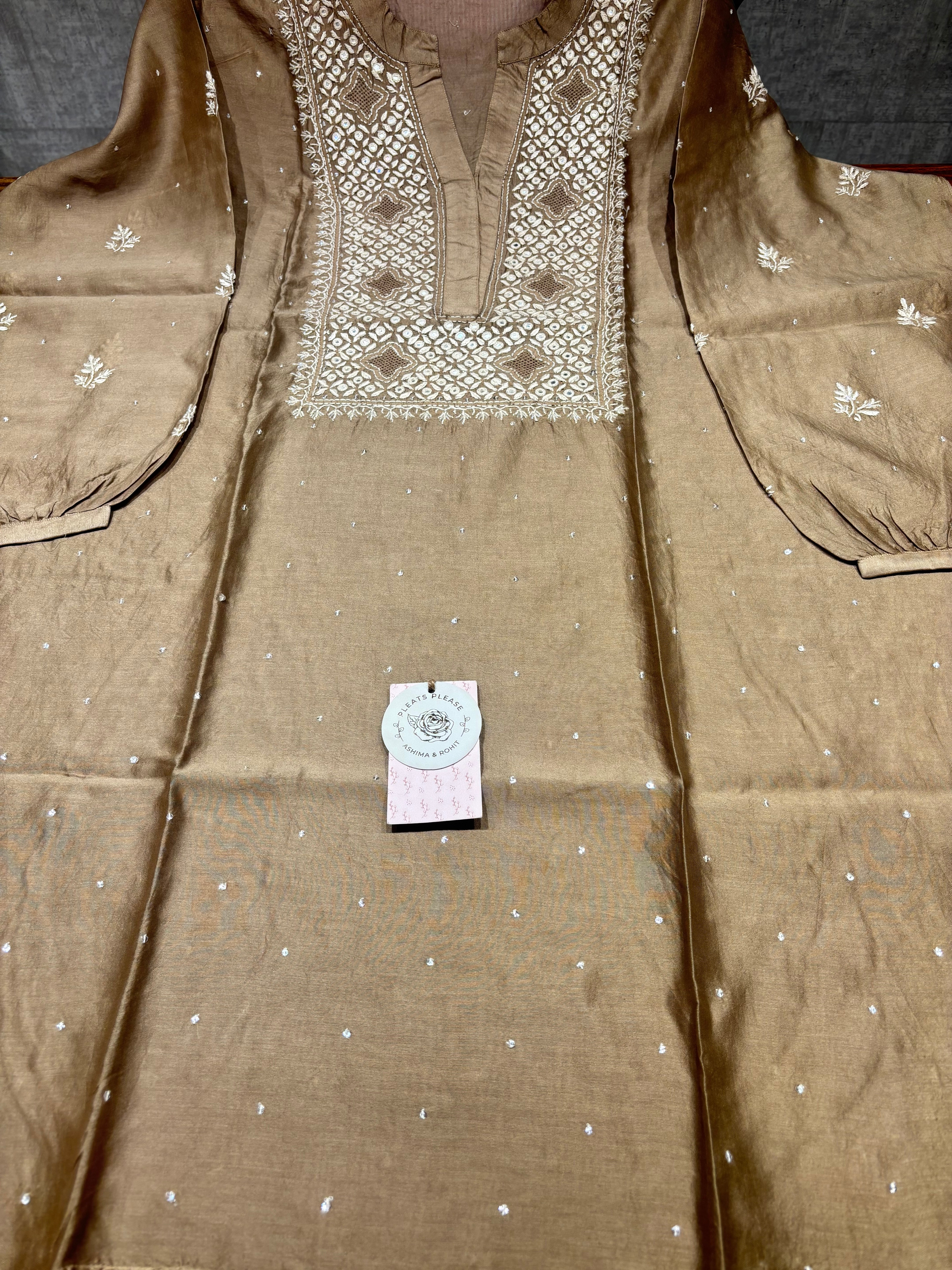 Hazelnut Brown Chanderi Silk Chikankari Co-ord Set