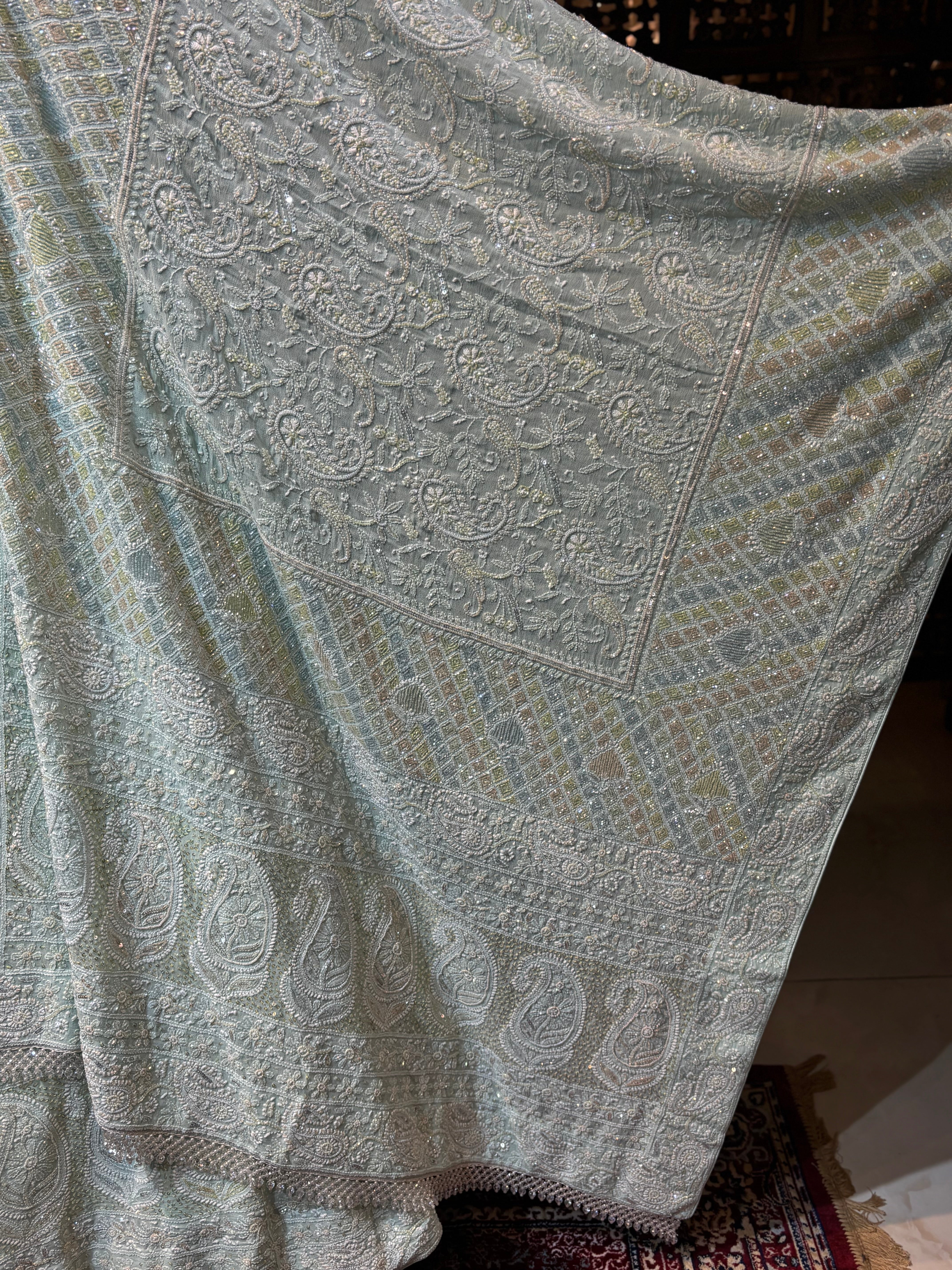 Sea Foam Pure & Premium Georgette Chikankari Lehenga & Dupatta Set