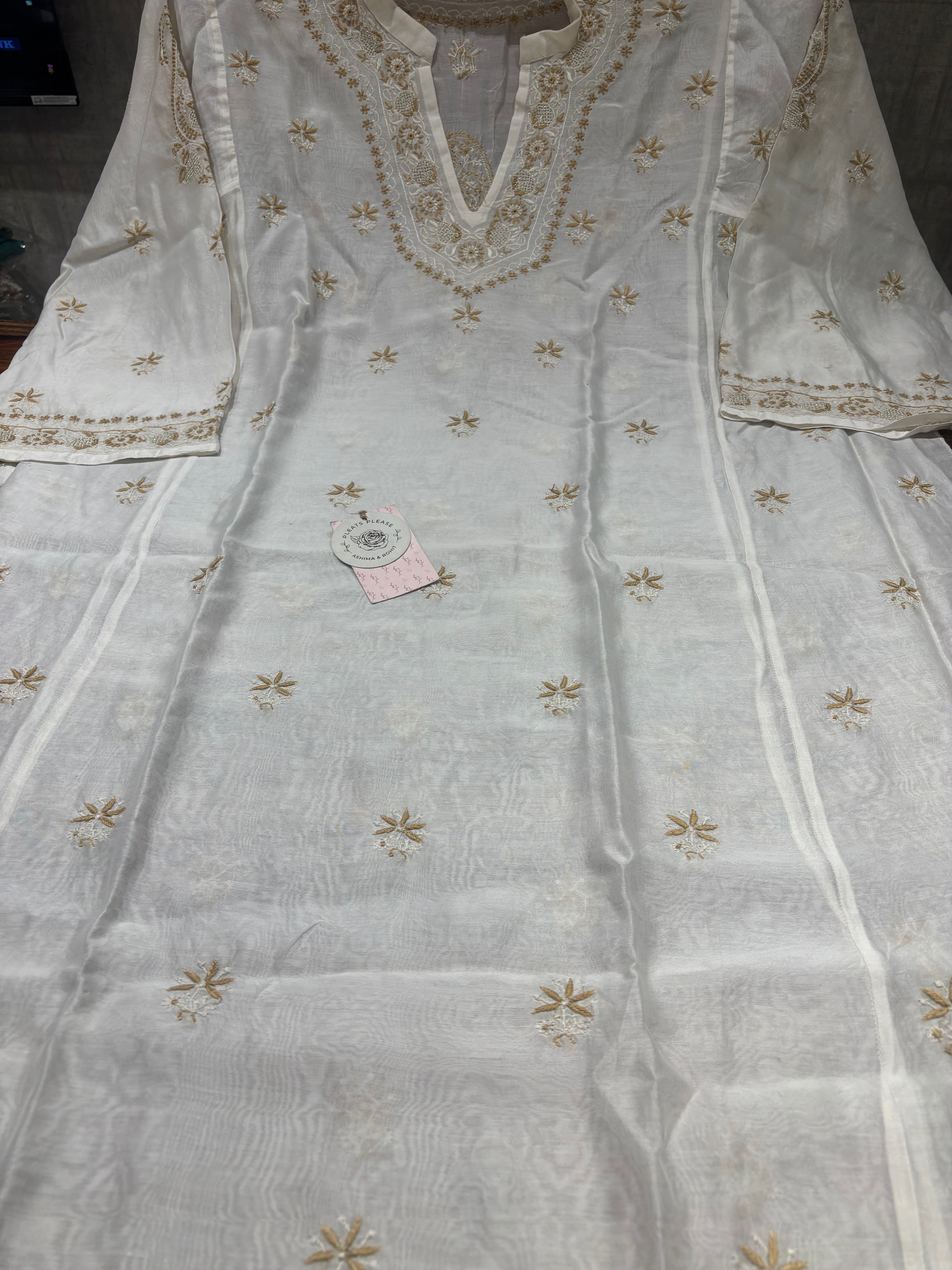 Dyeable Chanderi Silk Chikankari Kurta Choga