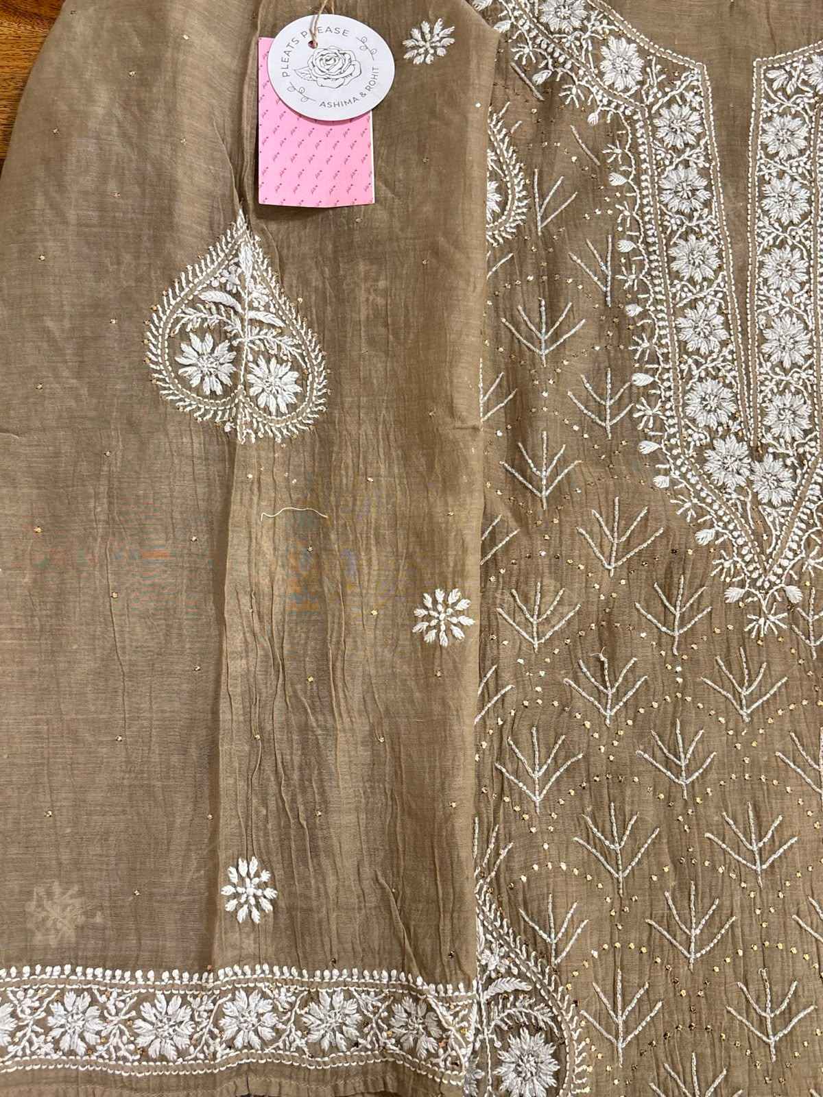 Camel Brown Chanderi Chikankari Mukaish Kurta & Dupatta