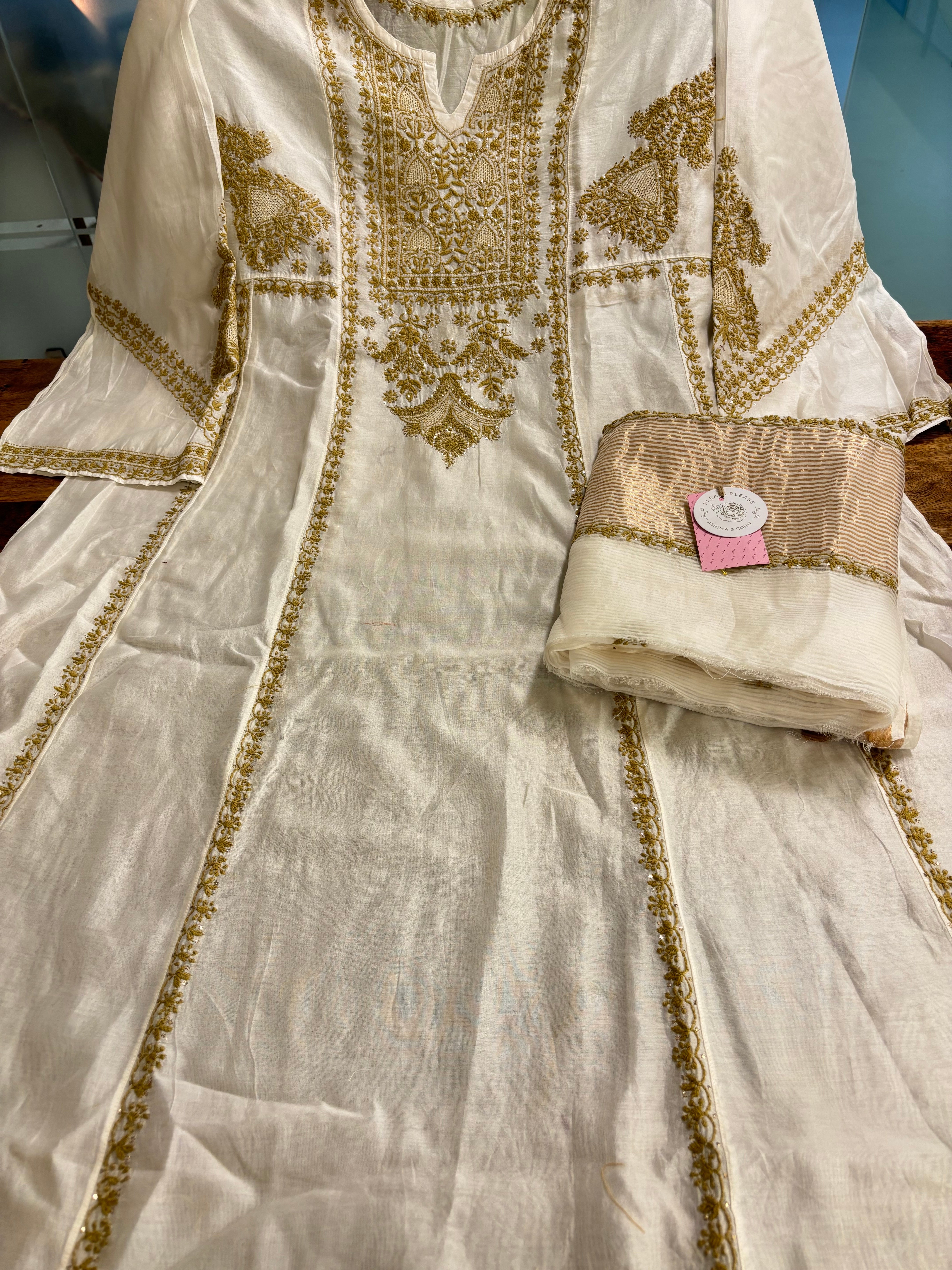 Dyeable Chanderi Chikankari Mukaish Anarkali & Dupatta Set