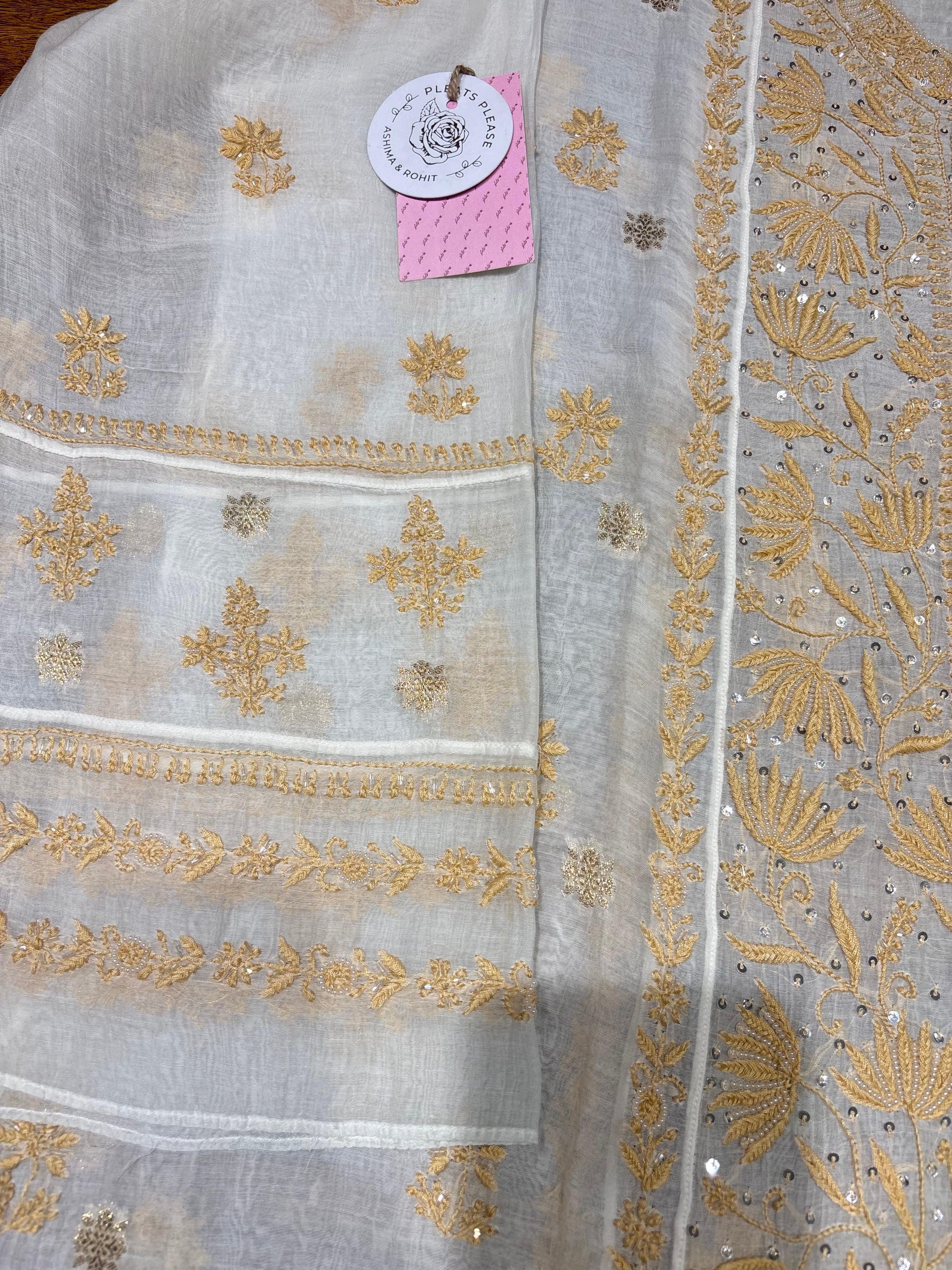 Dyeable Chanderi Mul Chikankari Kurta & Dupatta Set