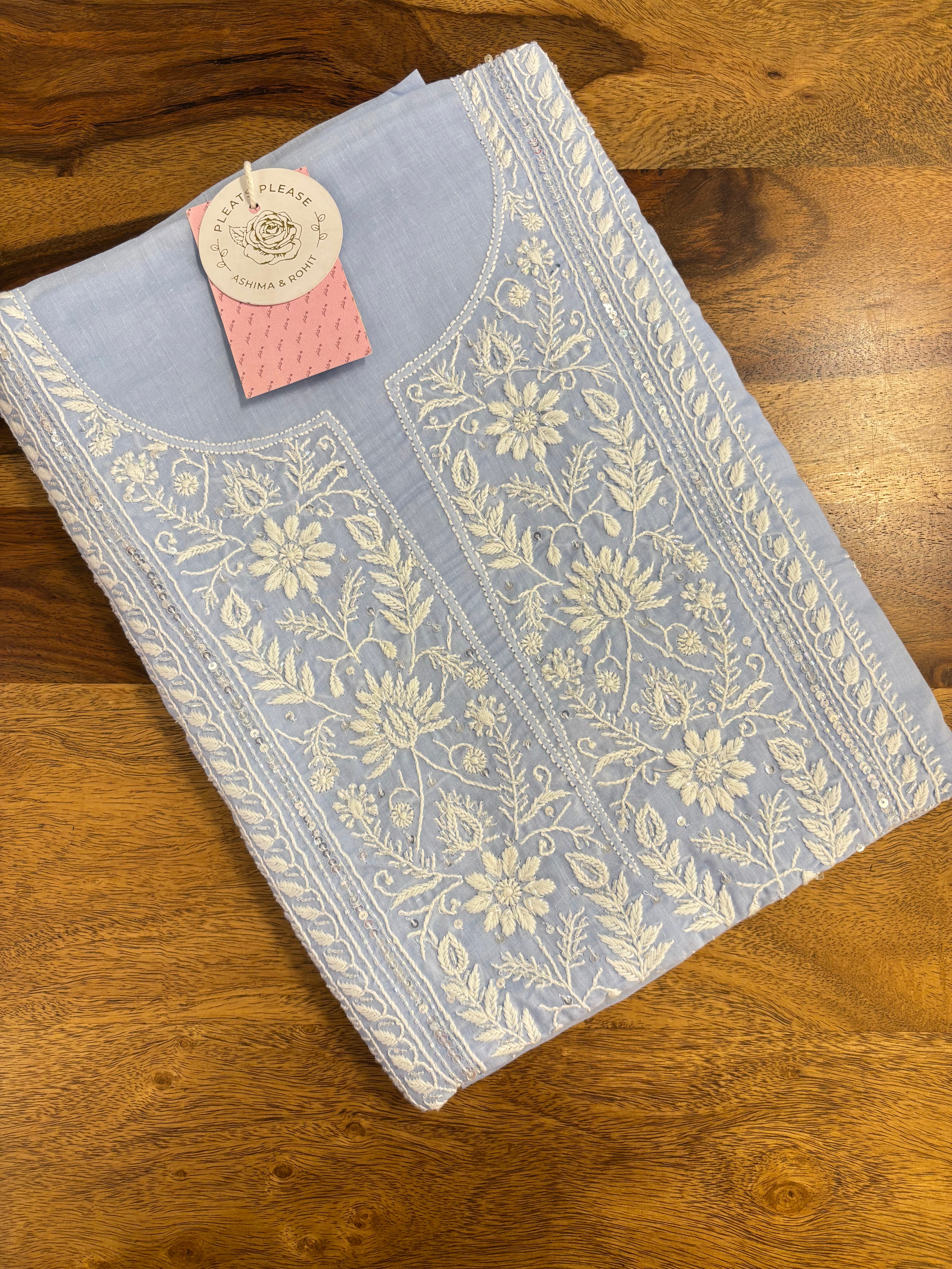 Powder Blue mulmul Chikankari Kurta