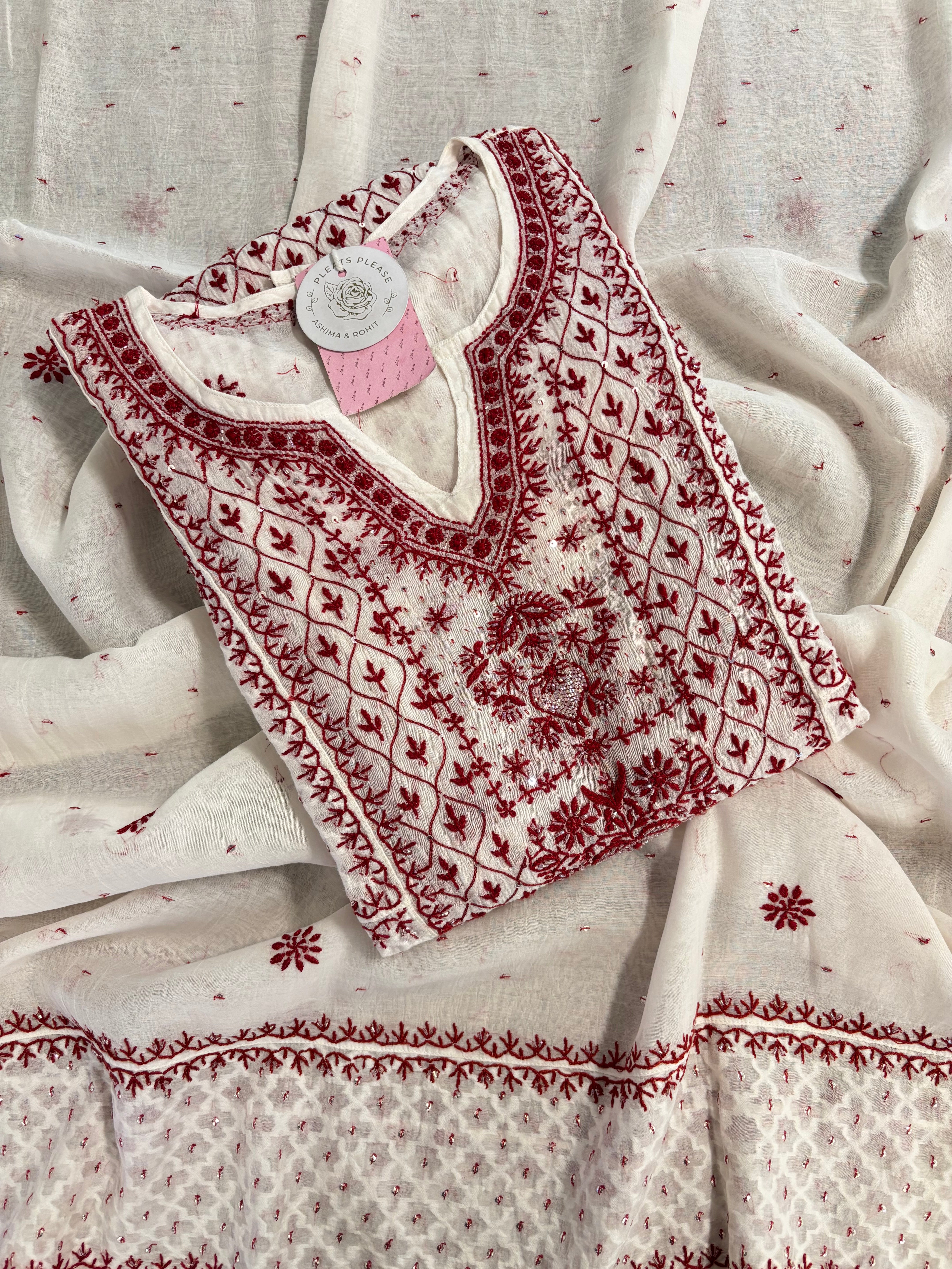Dyeable Pure Chanderi Chikankari Anarkali & Dupatta Set