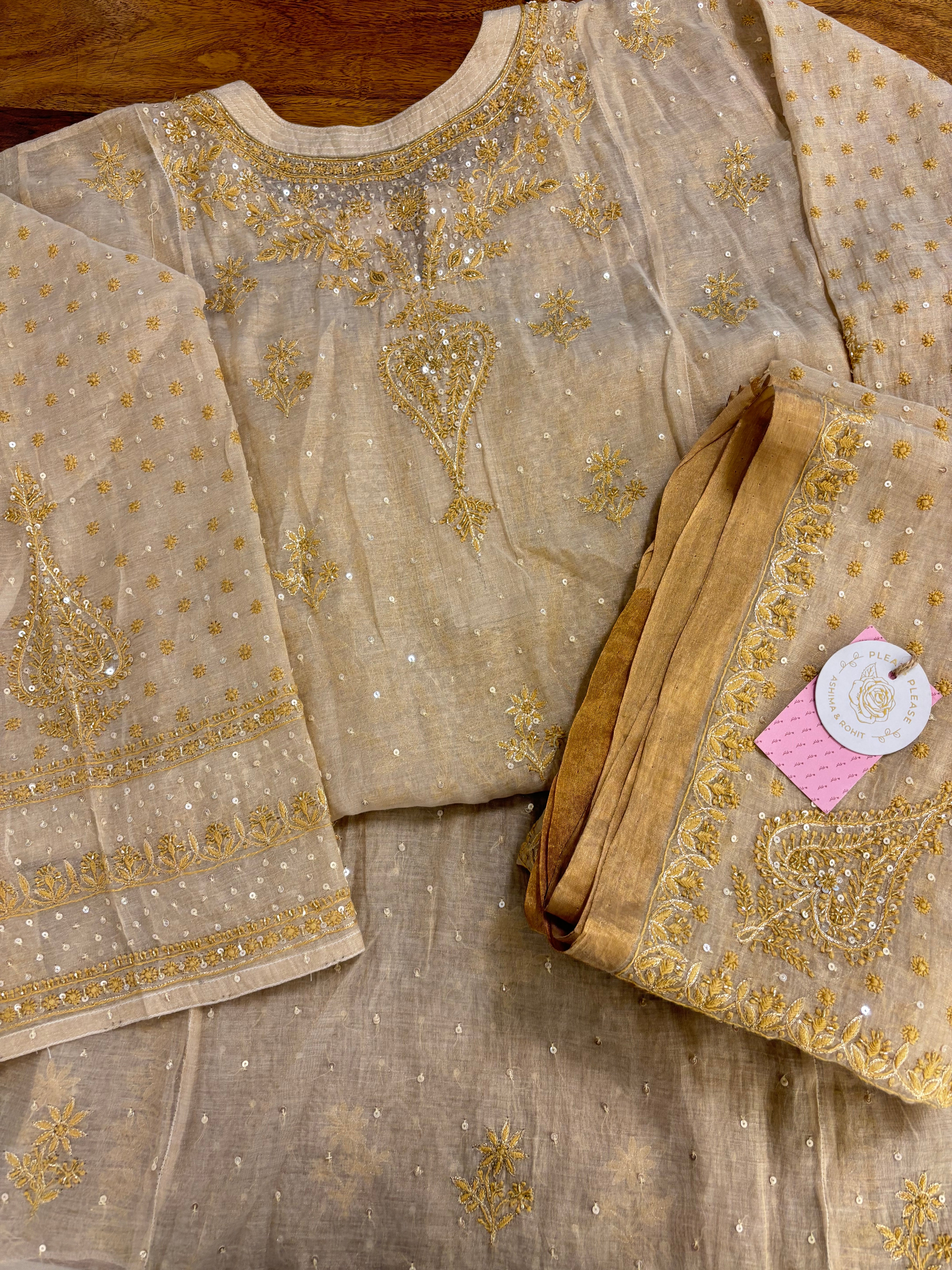 Dyeable Pure & Premium Tissue Chikankari Kurta & Dupatta
