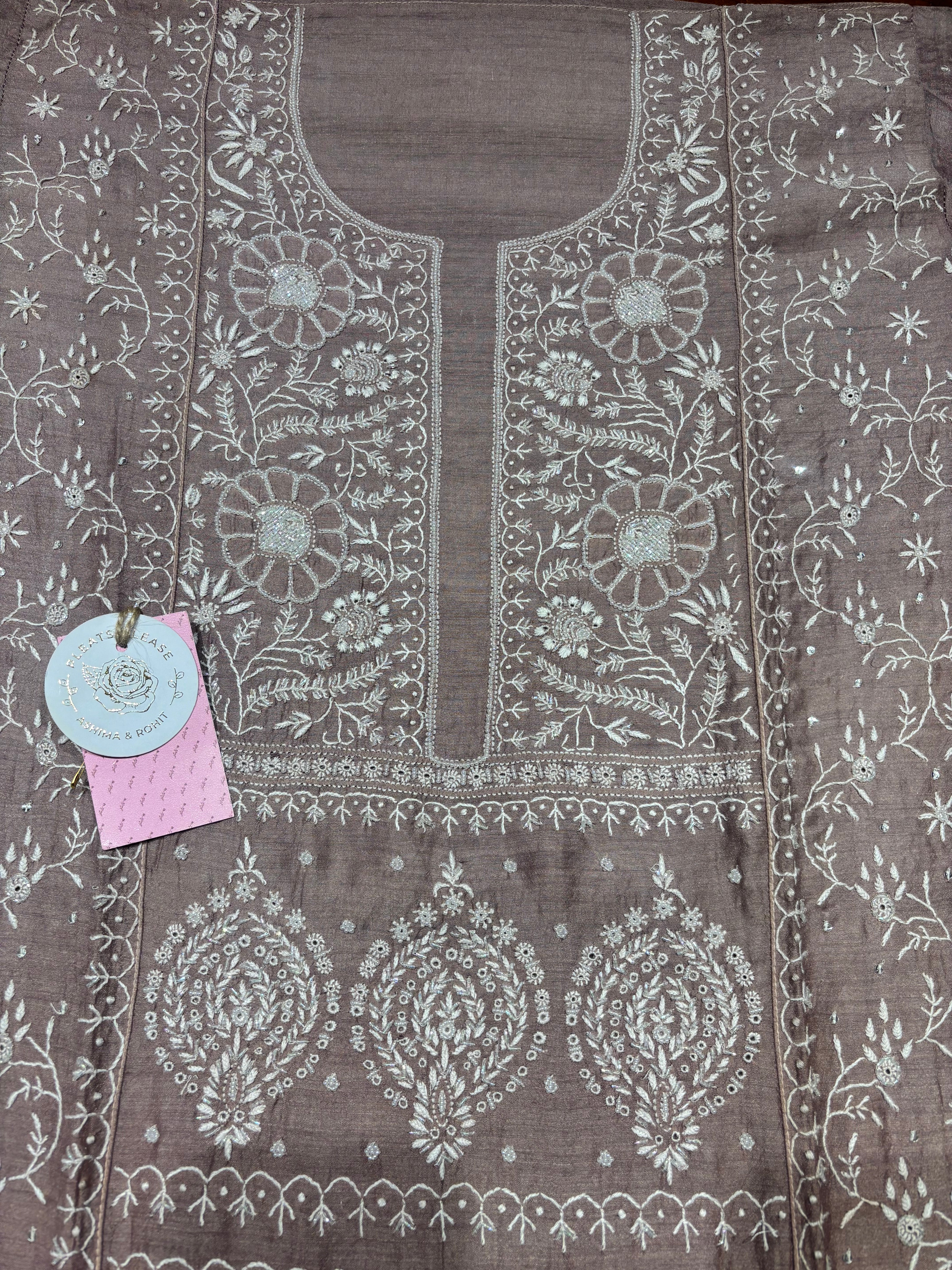 Aubergine Ombre Pure & Premium Monga Silk Chikankari Kurta & Dupatta Set