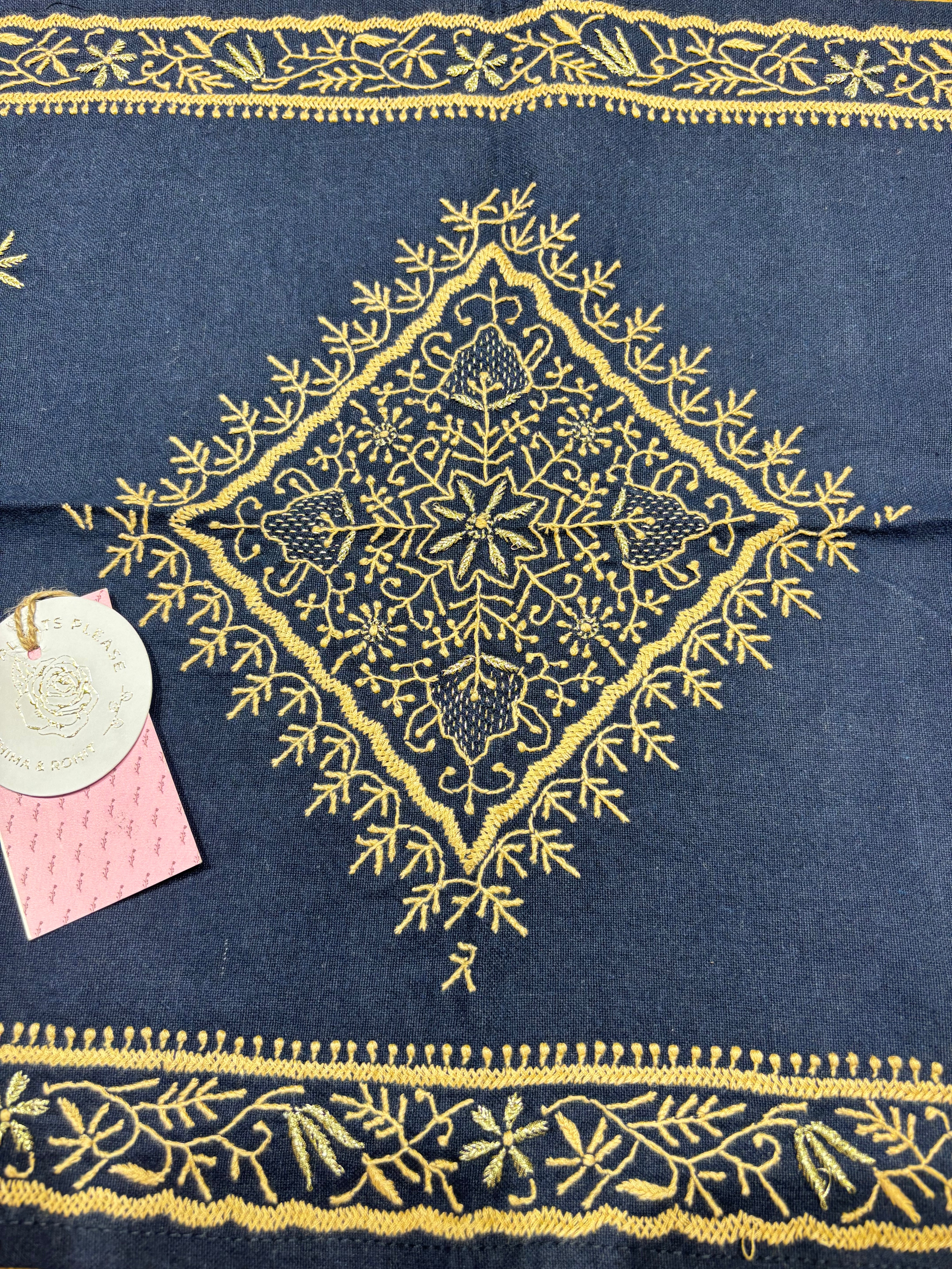Royal Blue Linen Cotton Chikankari Table Mat