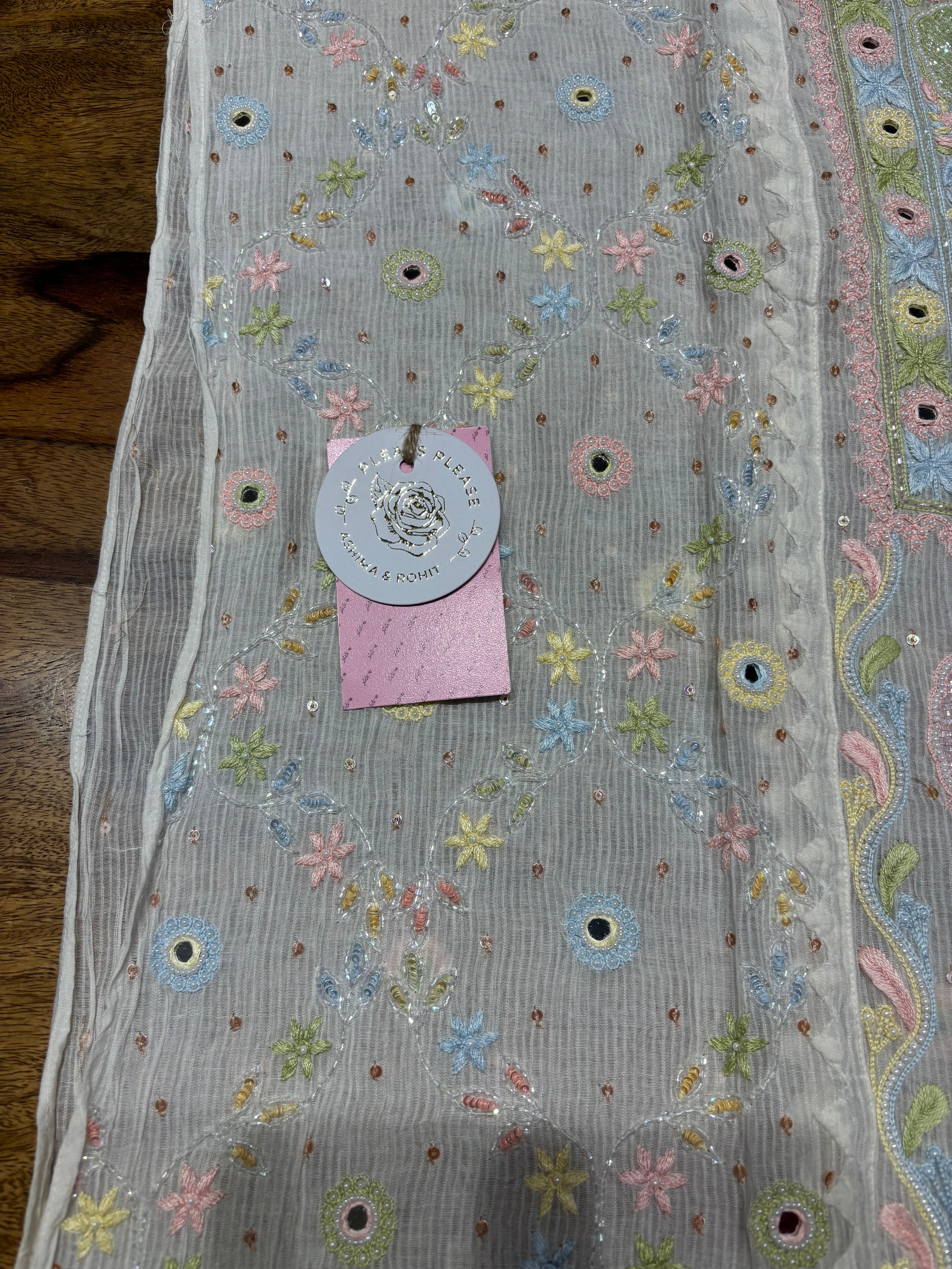 Dyeable Chanderi Maheshwari Multicolour Chikankari Kurta & Dupatta Set - Pleats PleaseChikankari