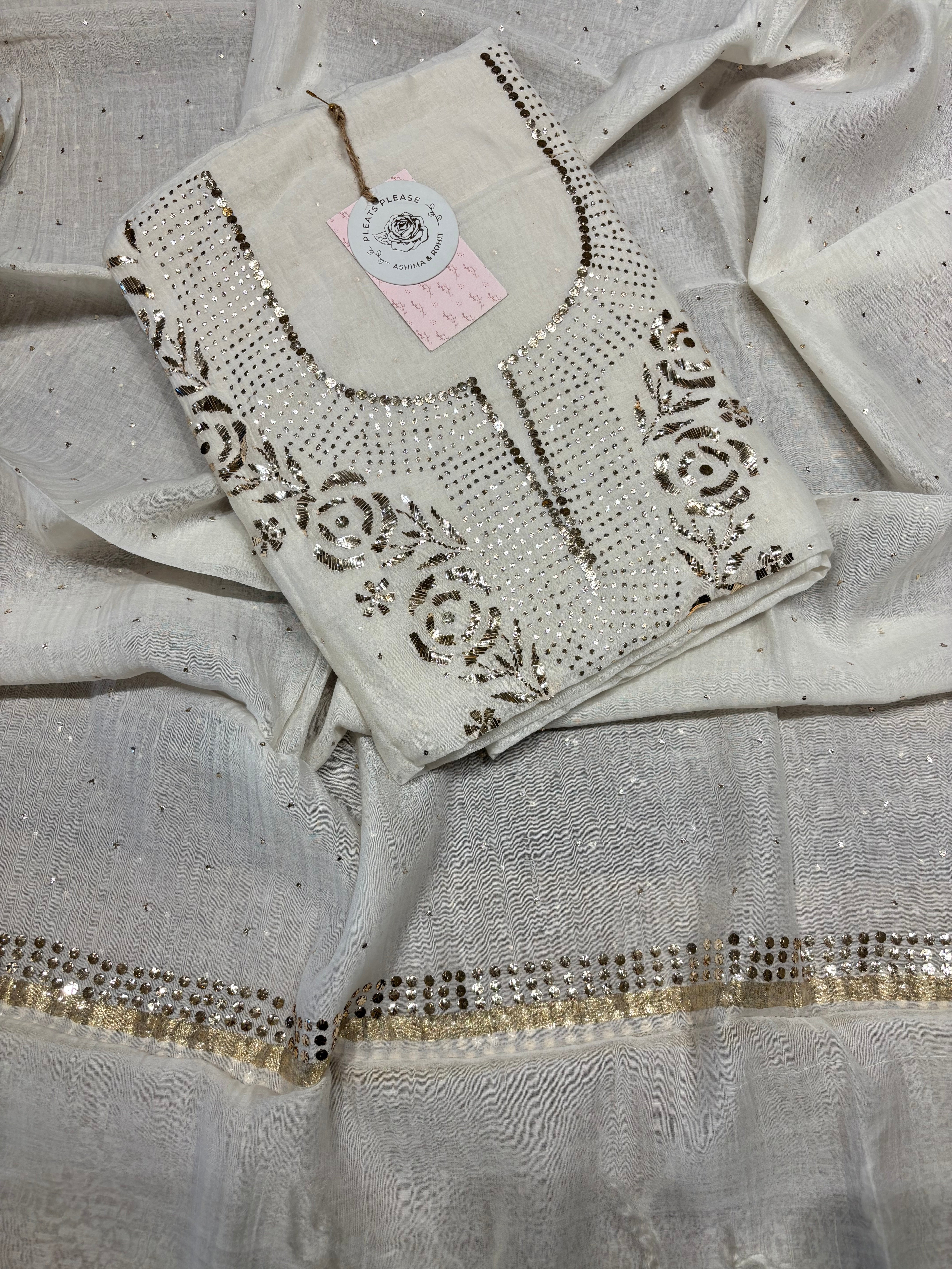 Dyeable Chanderi Mul Mukaish Kurta And Dupatta Fabric
