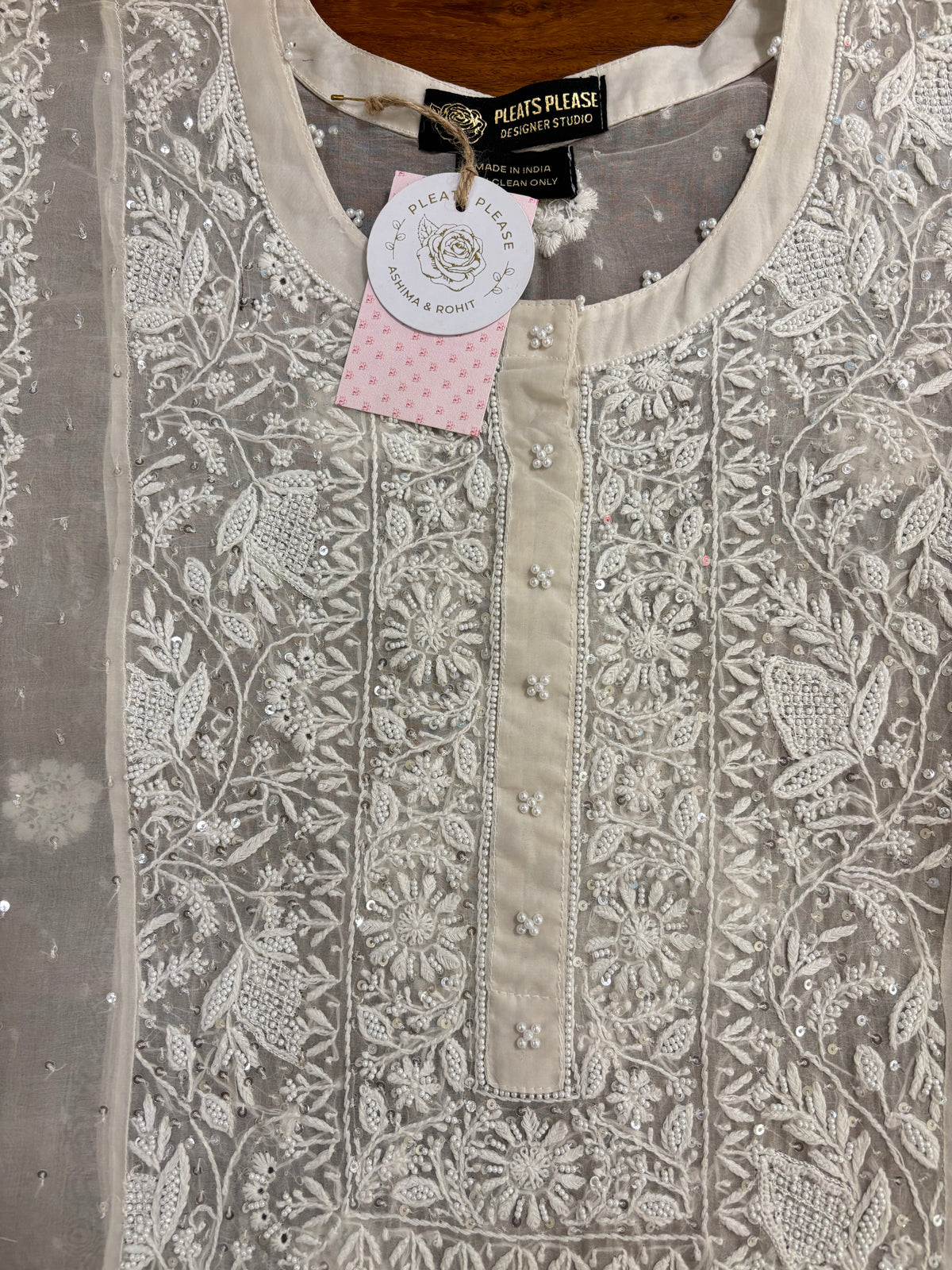 Dyeable Pure Organza Chikankari Kurta, Dupatta With Bottom