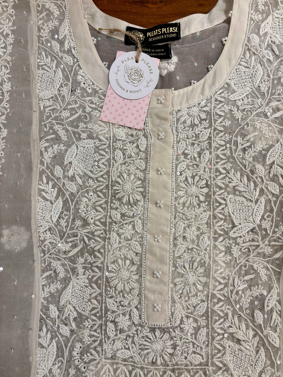 Dyeable Pure Organza Chikankari Kurta, Dupatta With Bottom