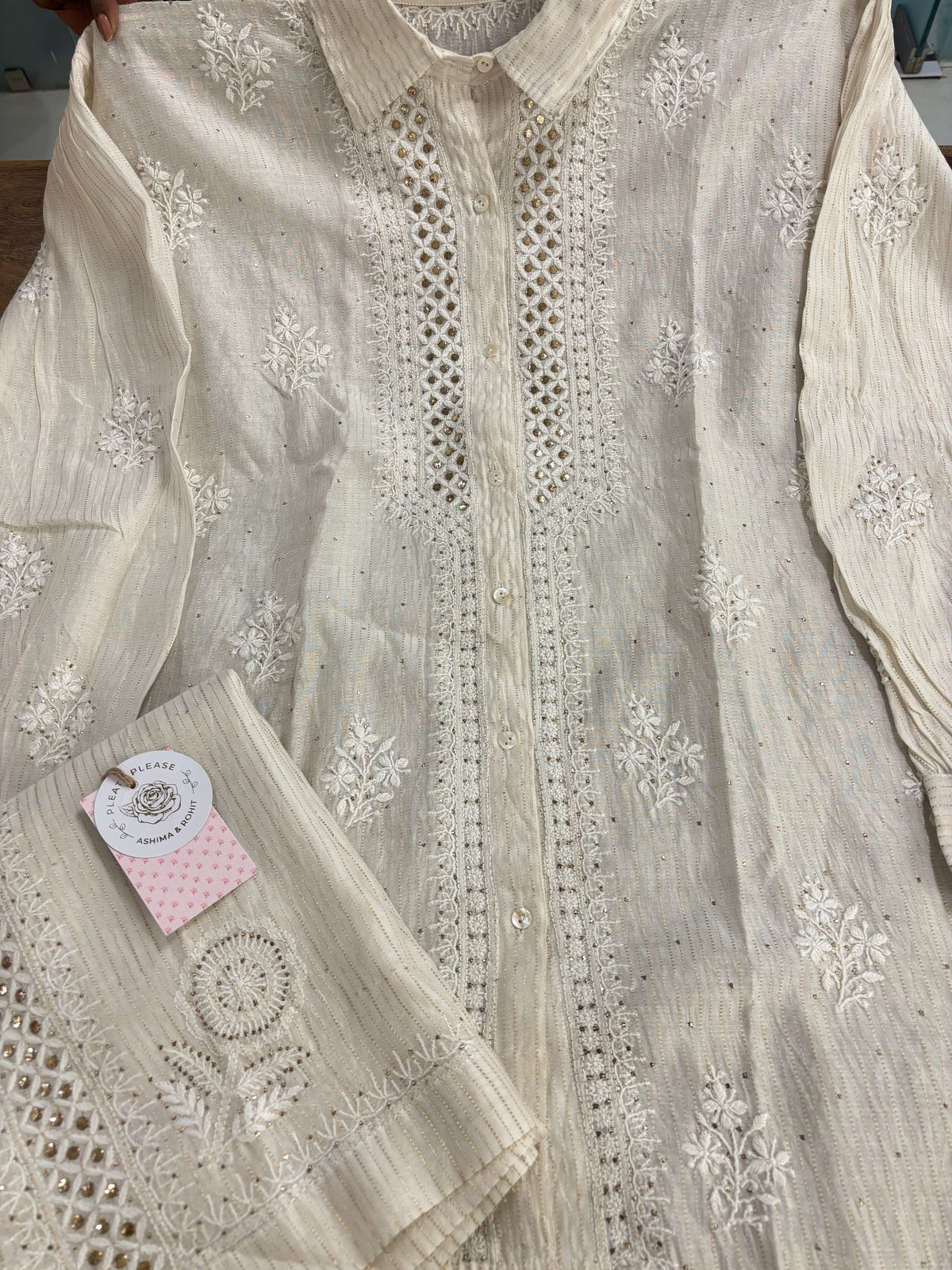 Dyeable Chanderi Silk Chikankari Mukaish Co-Ord Set