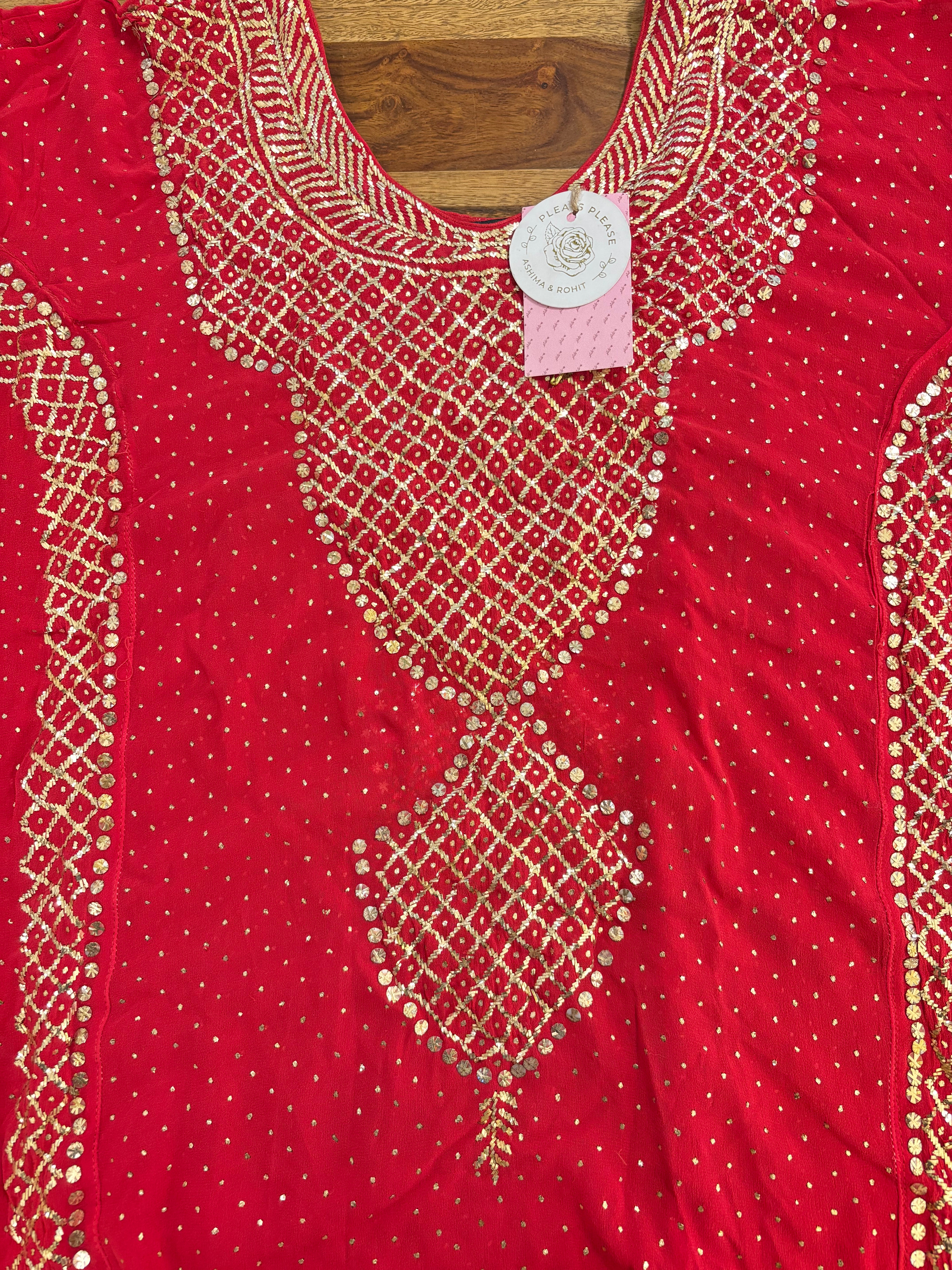 Red Pure & Premium Georgette Mukaish A-Line Kurta & Dupatta