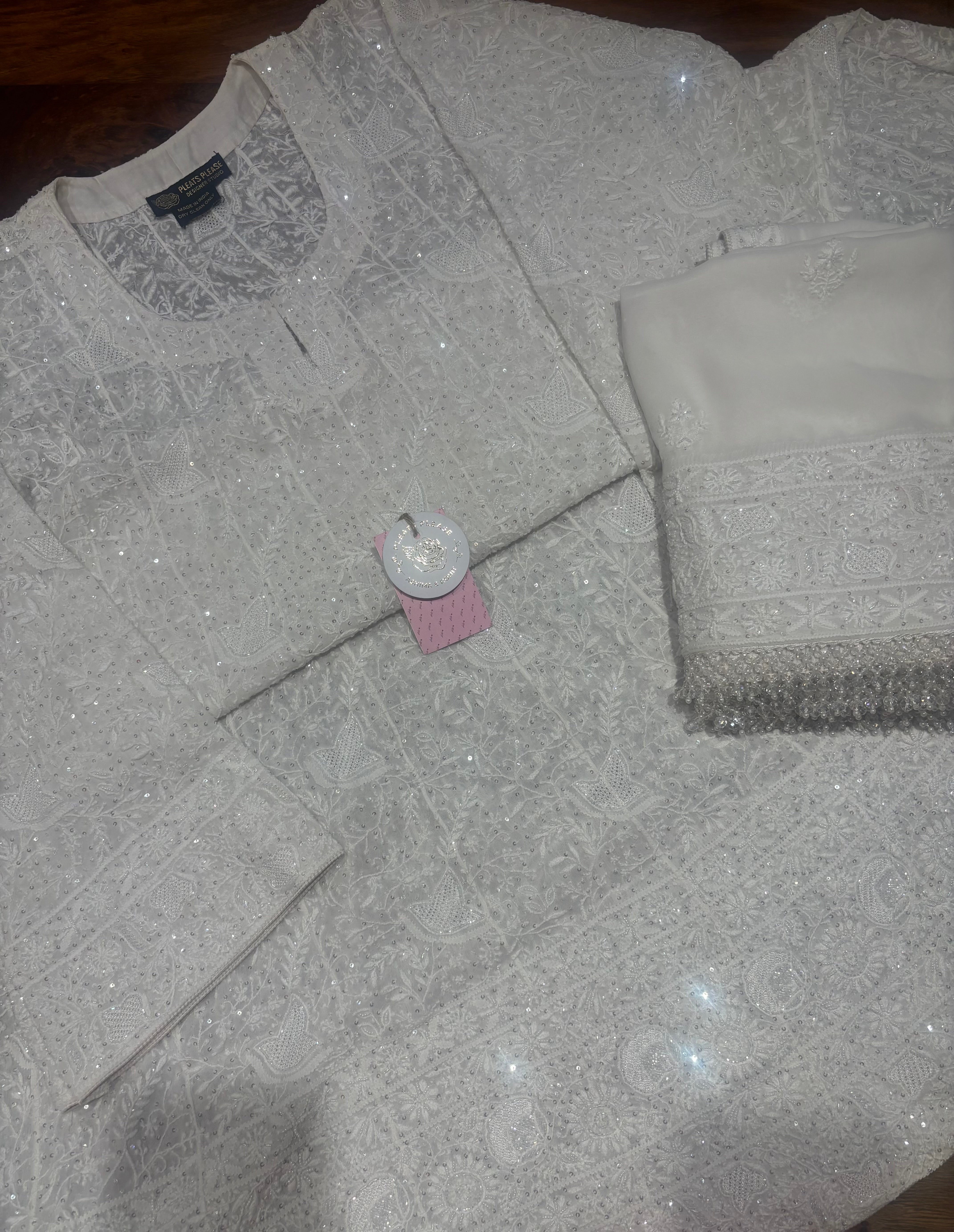 Dyeable Pure And Premium Georgette Chikankari Anarkali And Dupatta Set