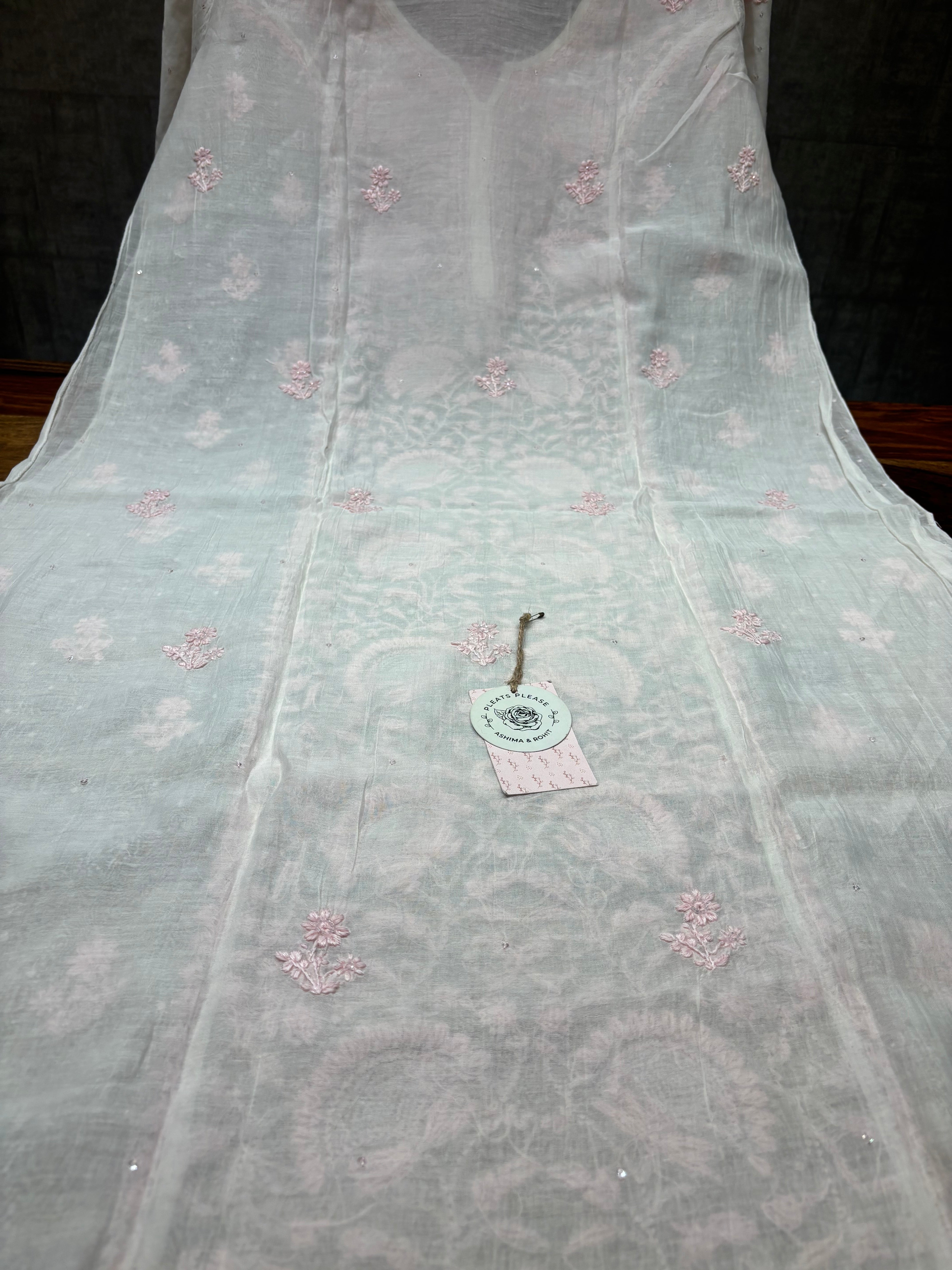 Dyeable Chanderi Mul Chikankari Kurta and Dupatta set