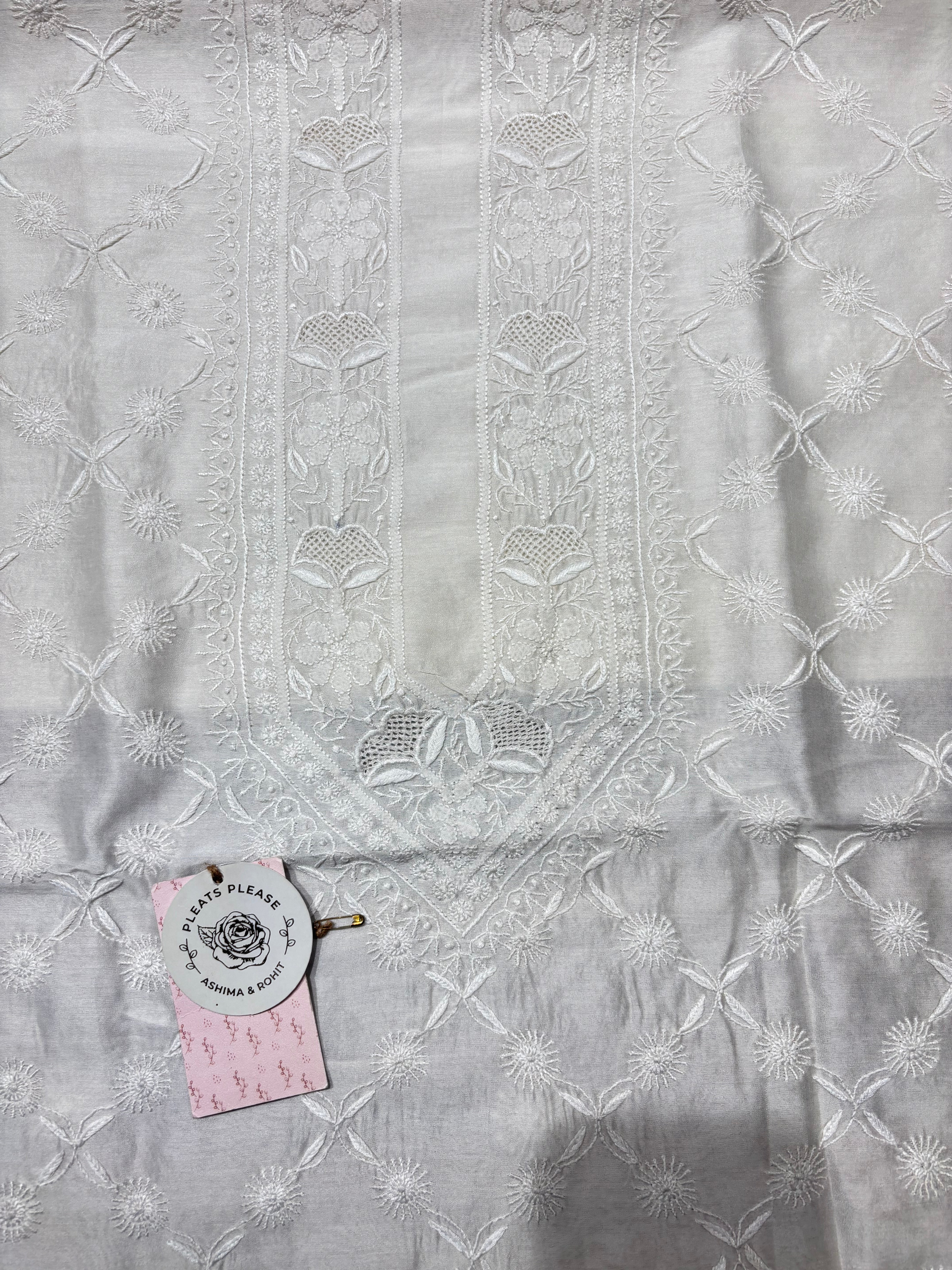 Dyeable Chanderi Silk Chikankari Men’s Kurta Fabric