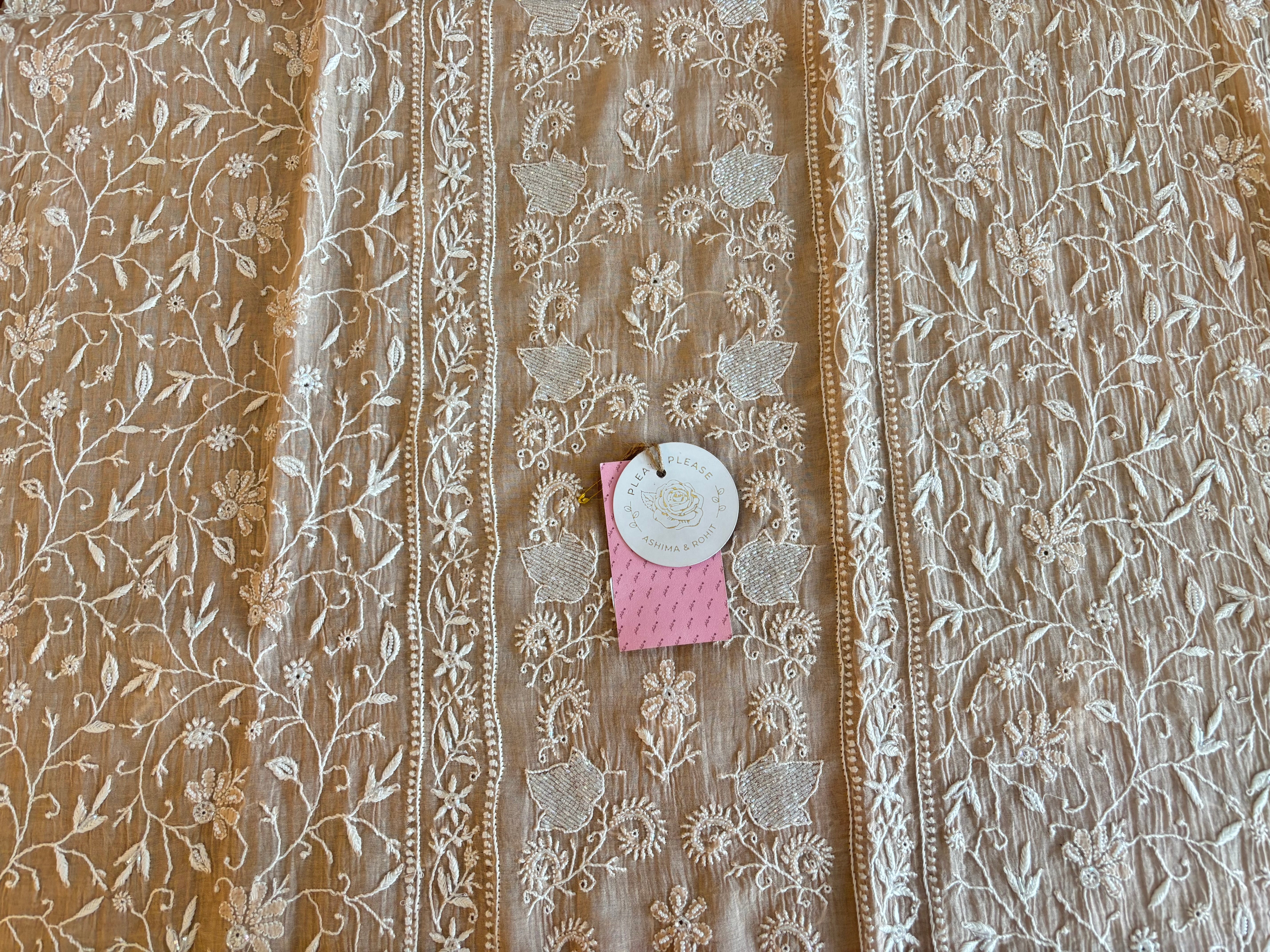 Blush Cream Chanderi Chikankari Kurta & Dupatta
