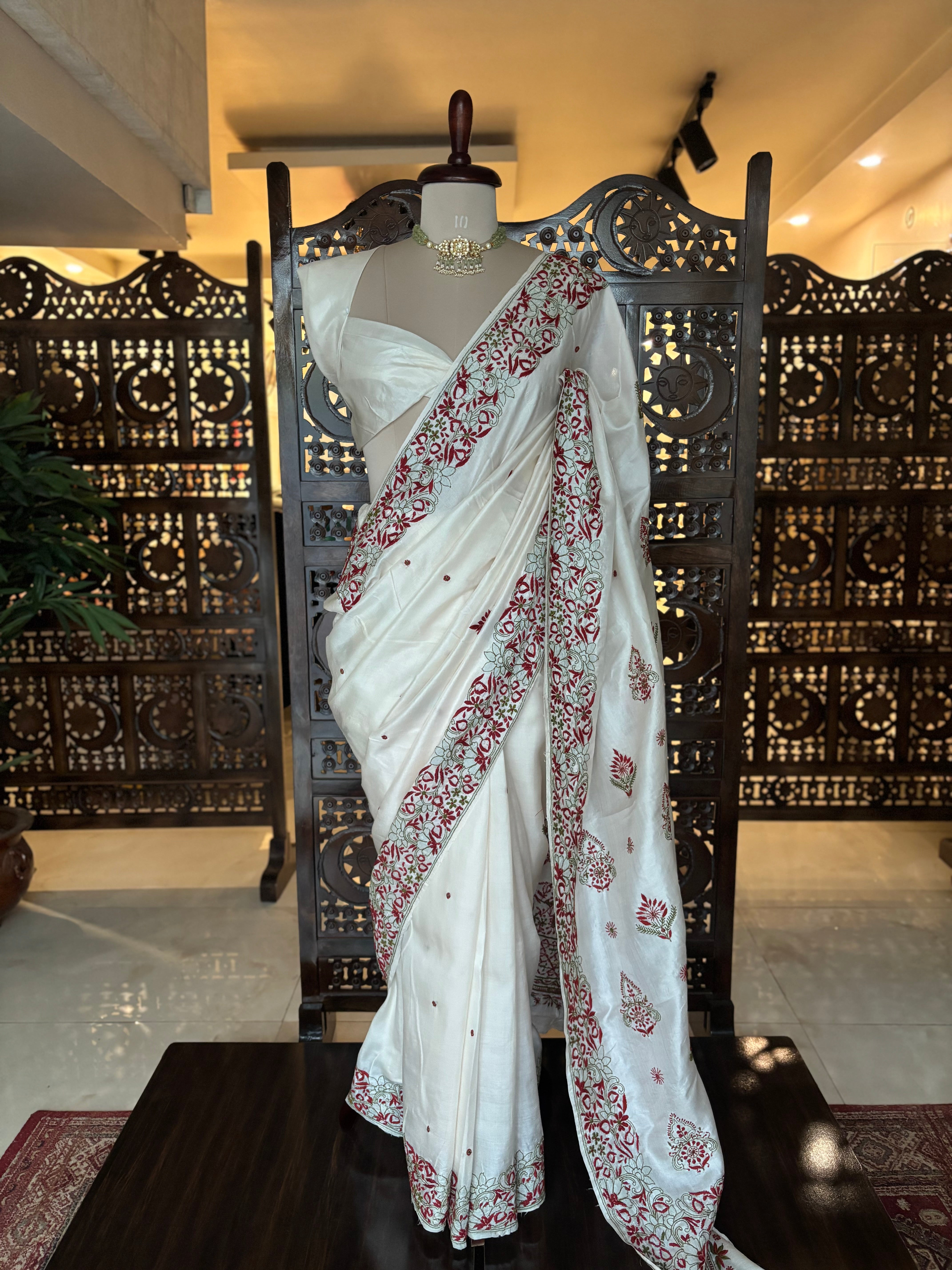Dyeable Tussar Silk Chikankari Saree