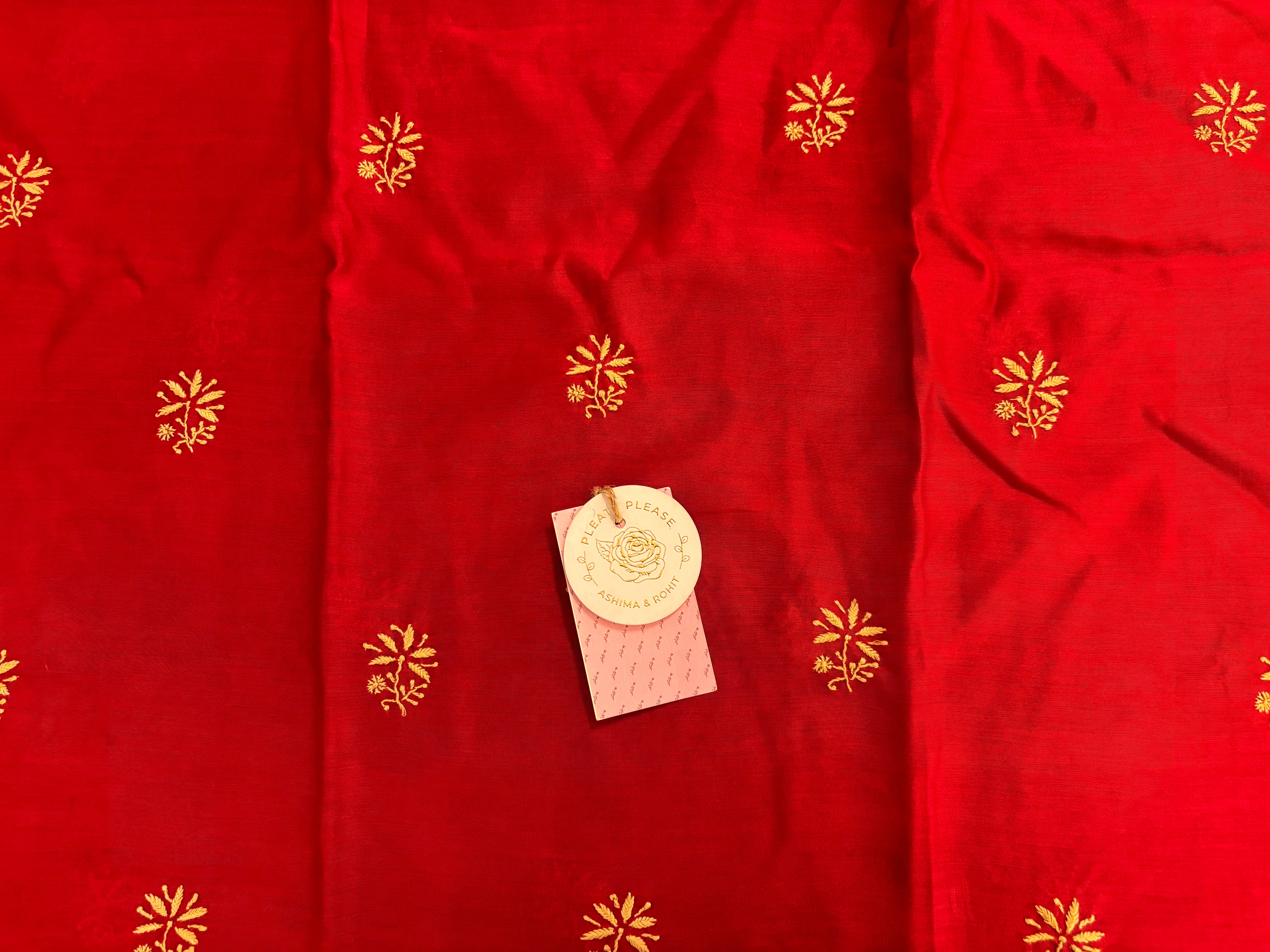 Crimson Red Chanderi Silk Chikankari Kurta,Bottom With Organza Dupatta