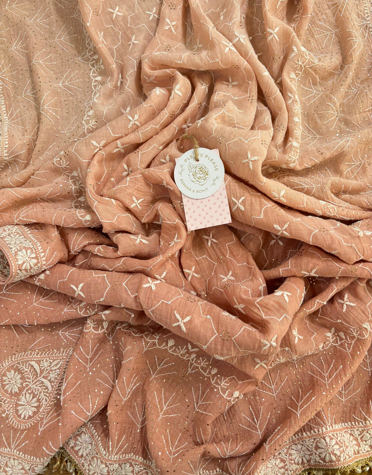Peach Ombré Chanderi Mul Chikankari Mukaish Kurta, Dupatta & Bottom