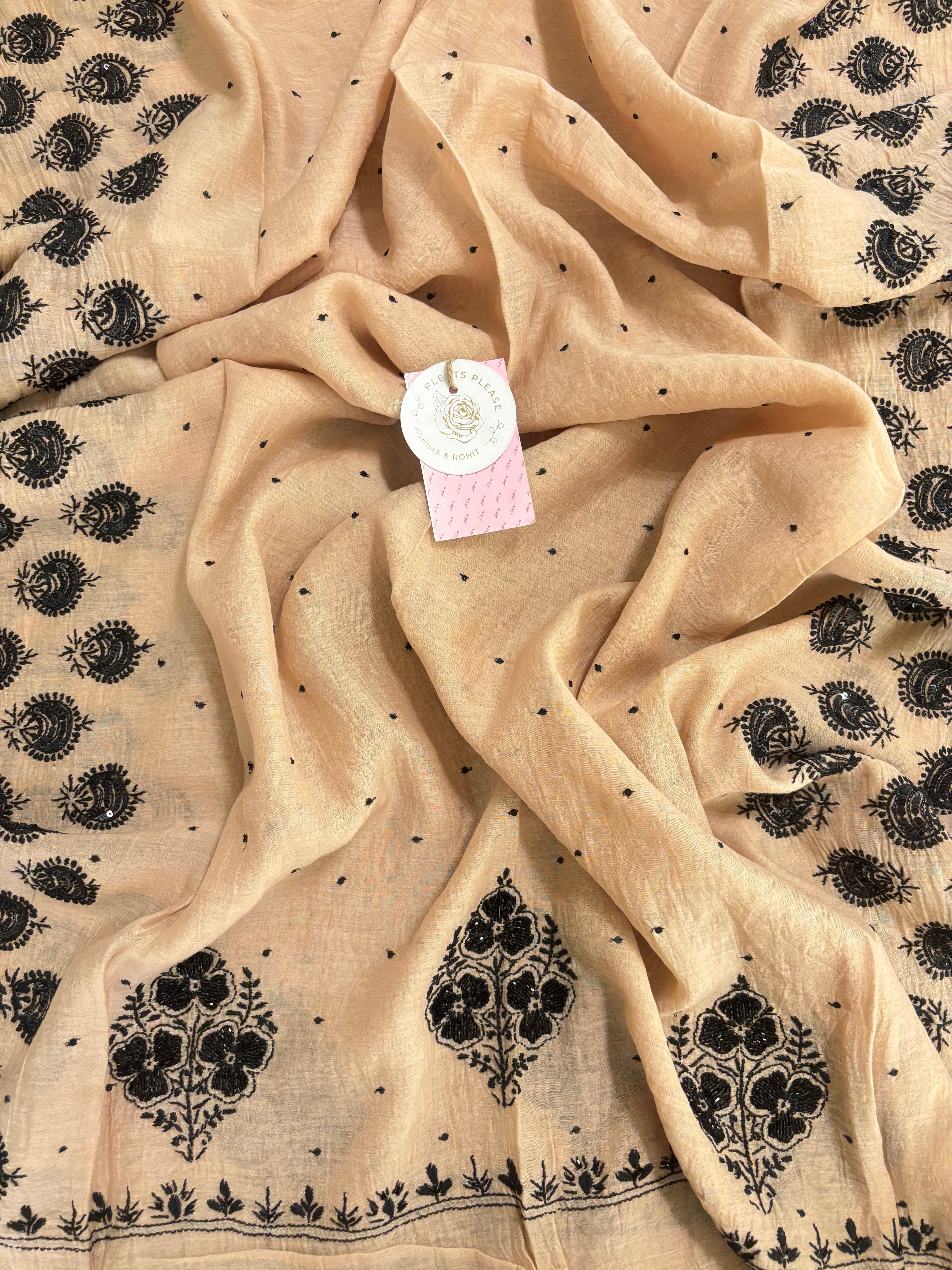 Beige Chanderi Chikankari Kurta & Dupatta