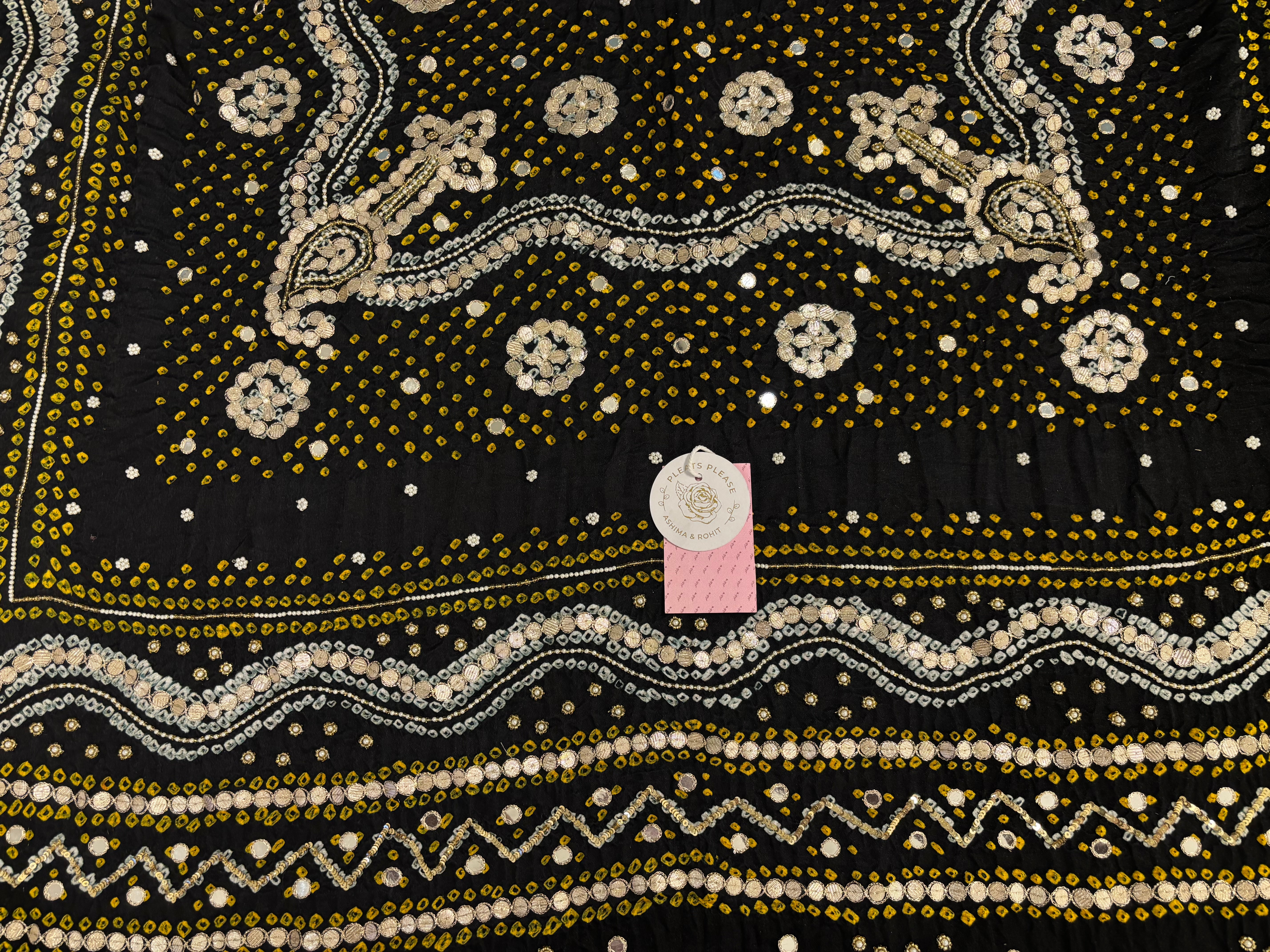 Black Gaji Silk Bandhej Zardozi & Gota Patti Dupatta