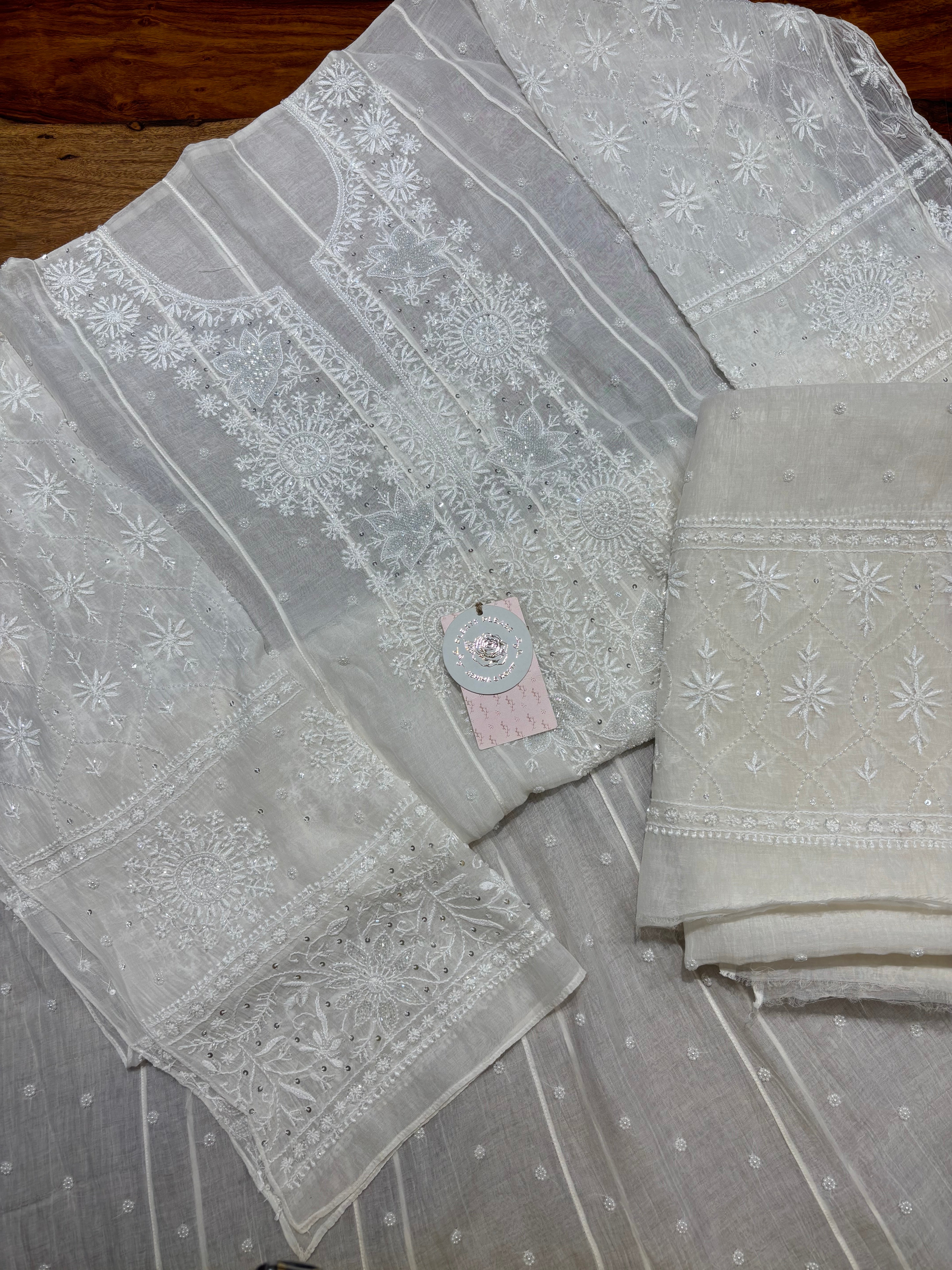 Dyeable Chanderi Mul Chikankari Anarkali & Dupatta Set