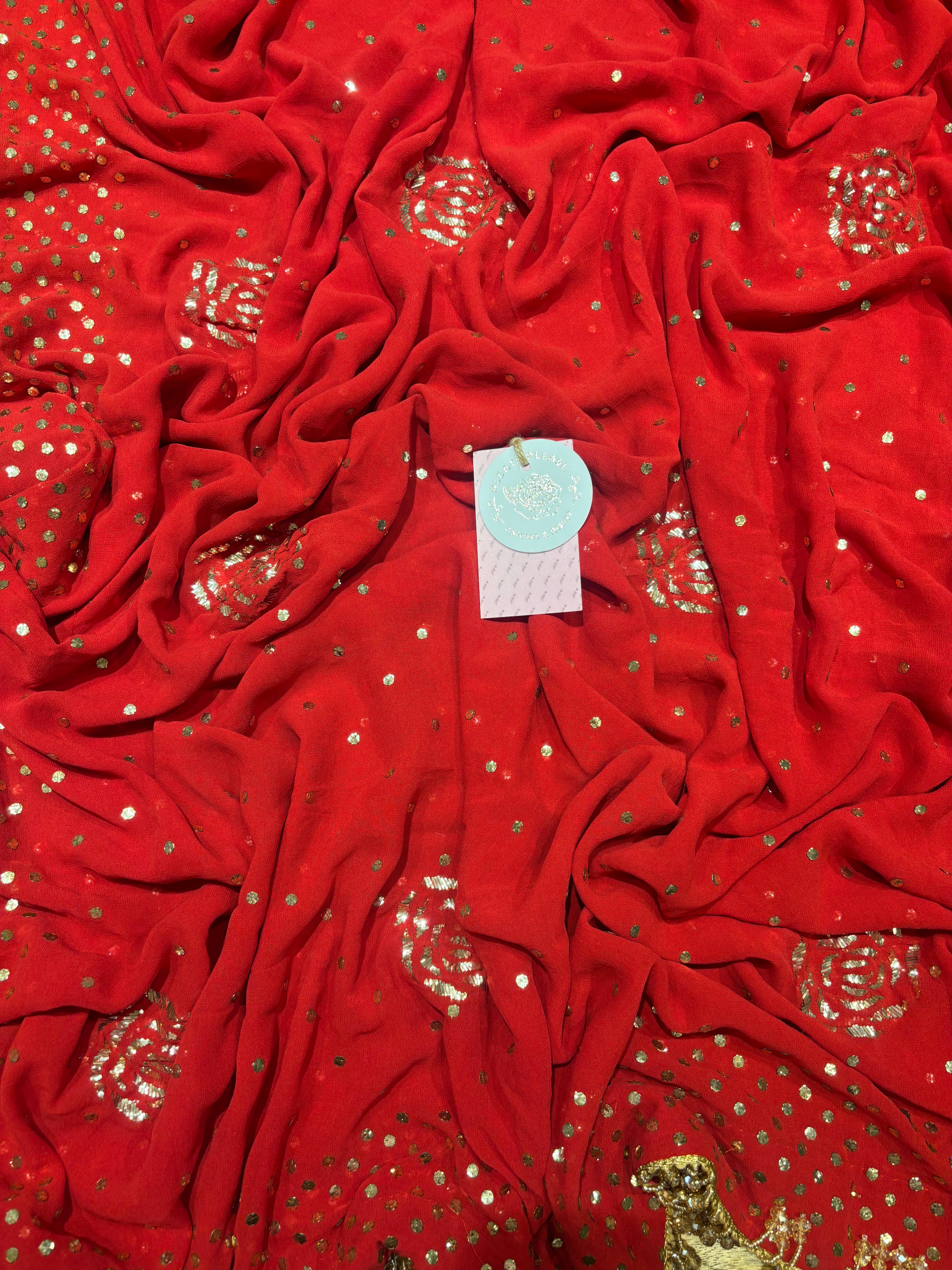 Red Pure and Premium Georgette Mukaish Anarkali and Dupatta Set