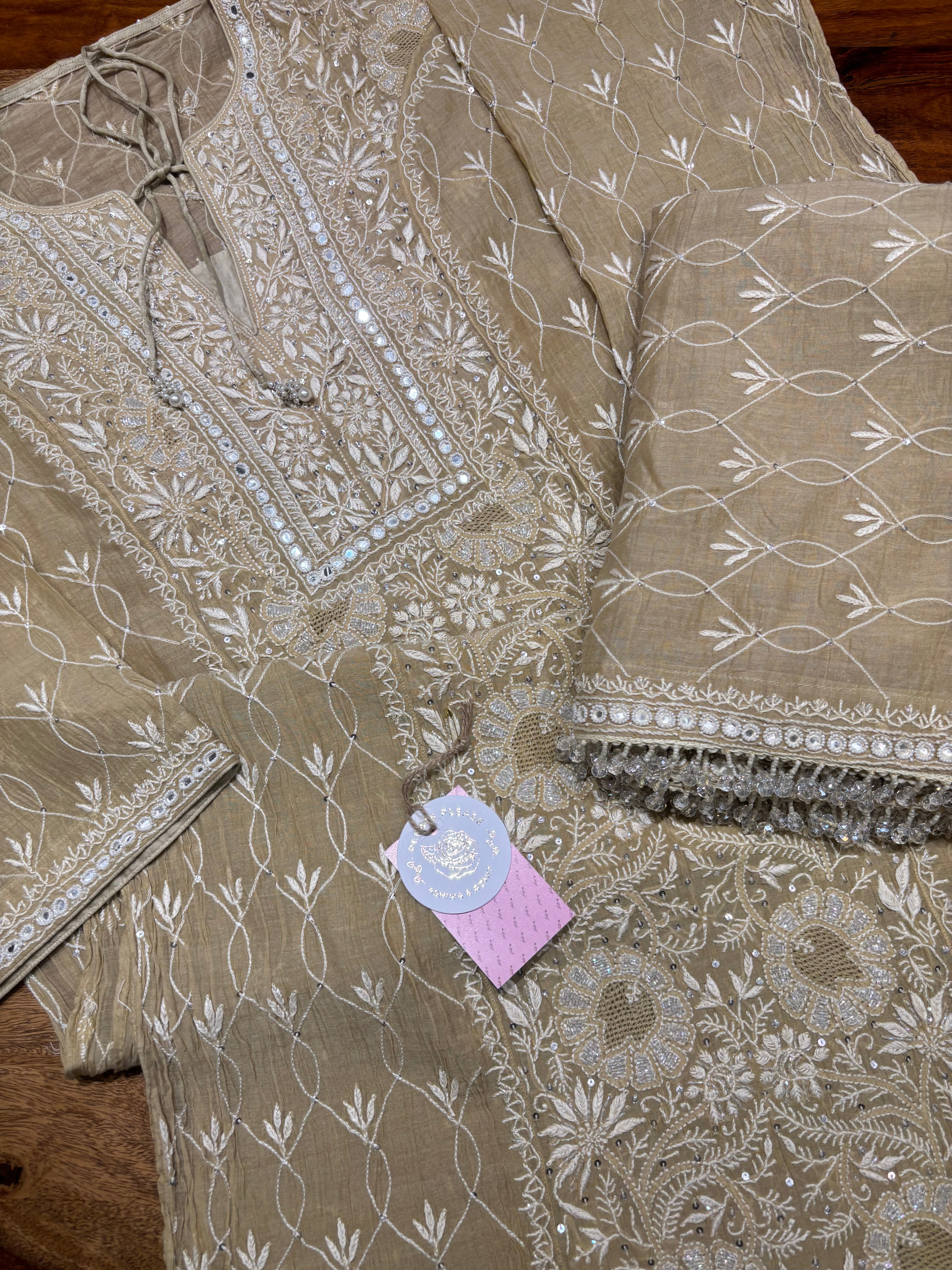 Mustard Gold Chanderi Mul Chikankari kurta and Dupatta Set