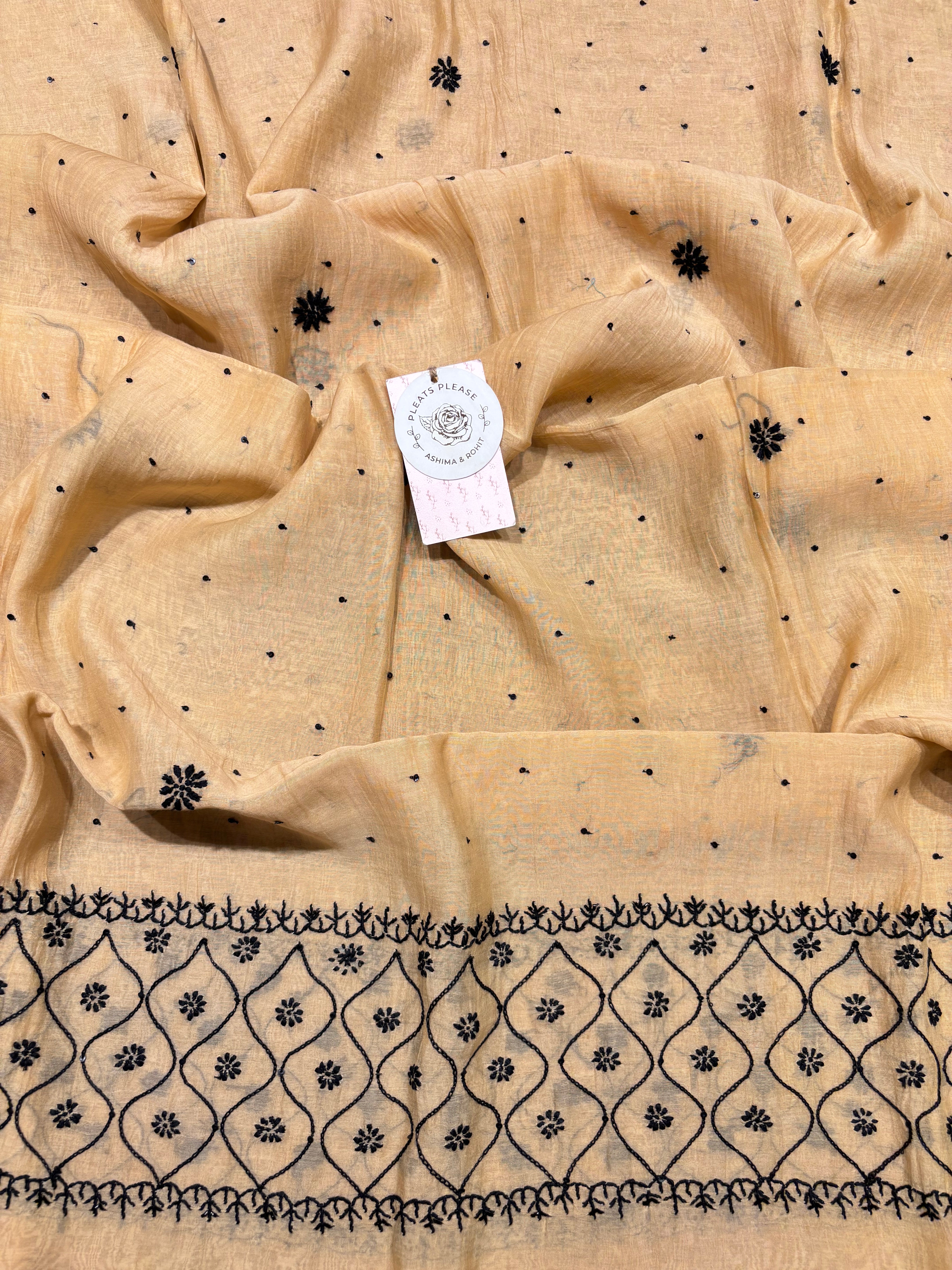 Golden Chanderi Mul Chikankari Anarkali and Dupatta Set