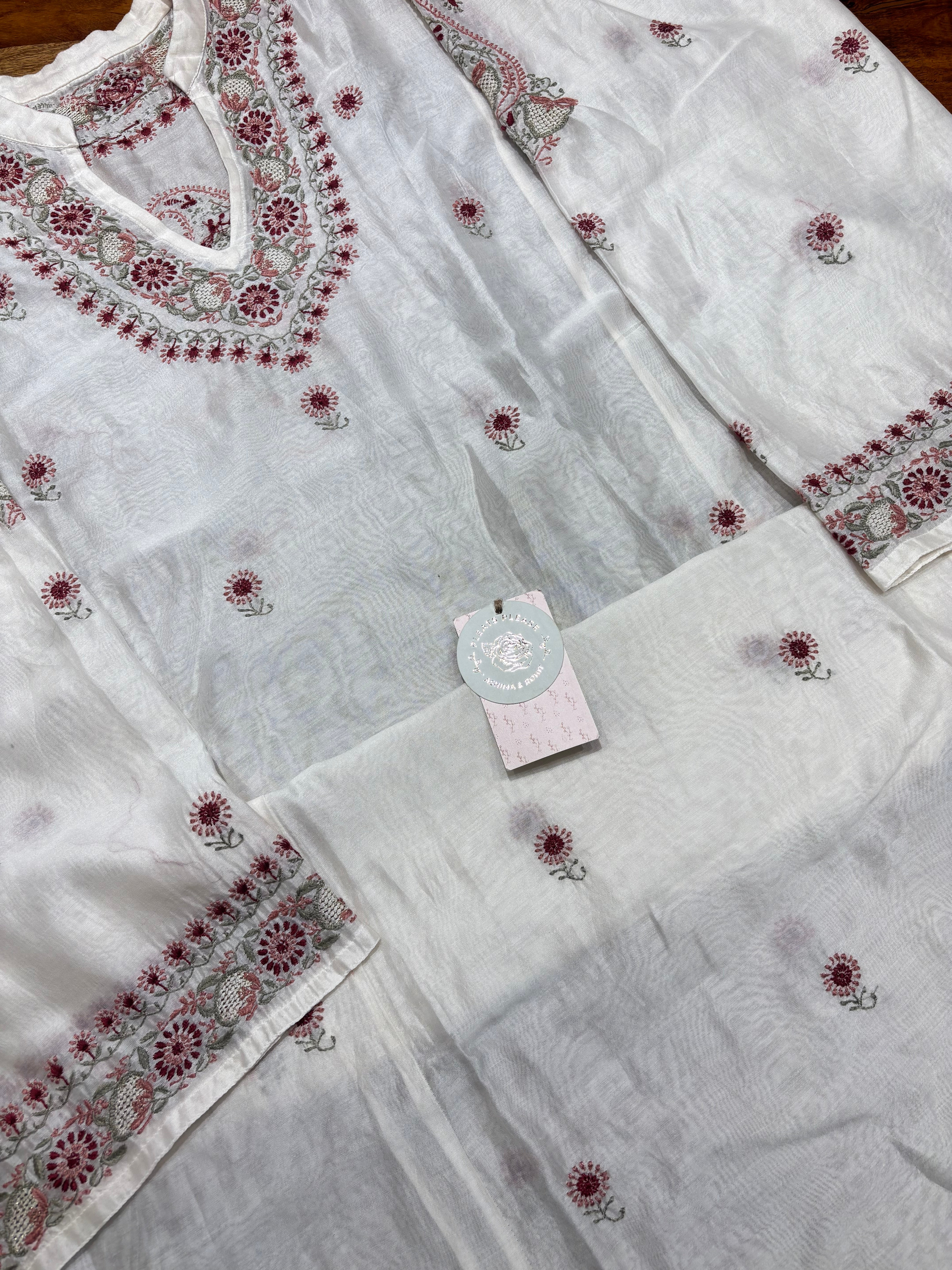 Dyeable chanderi Silk Chikankari Choga Kurta