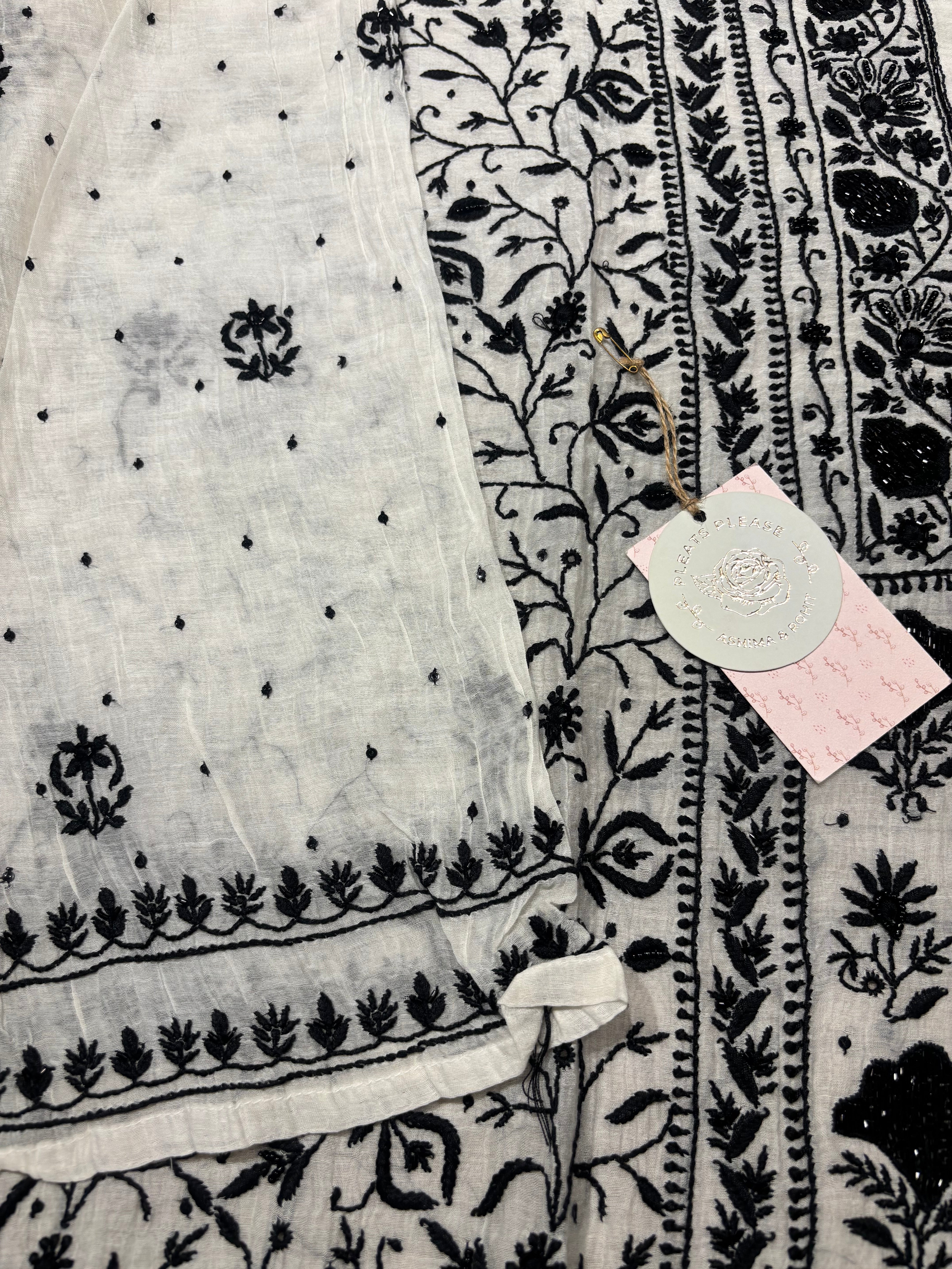 Dyeable Chanderi Mul Chikankari Kurta and Dupatta set