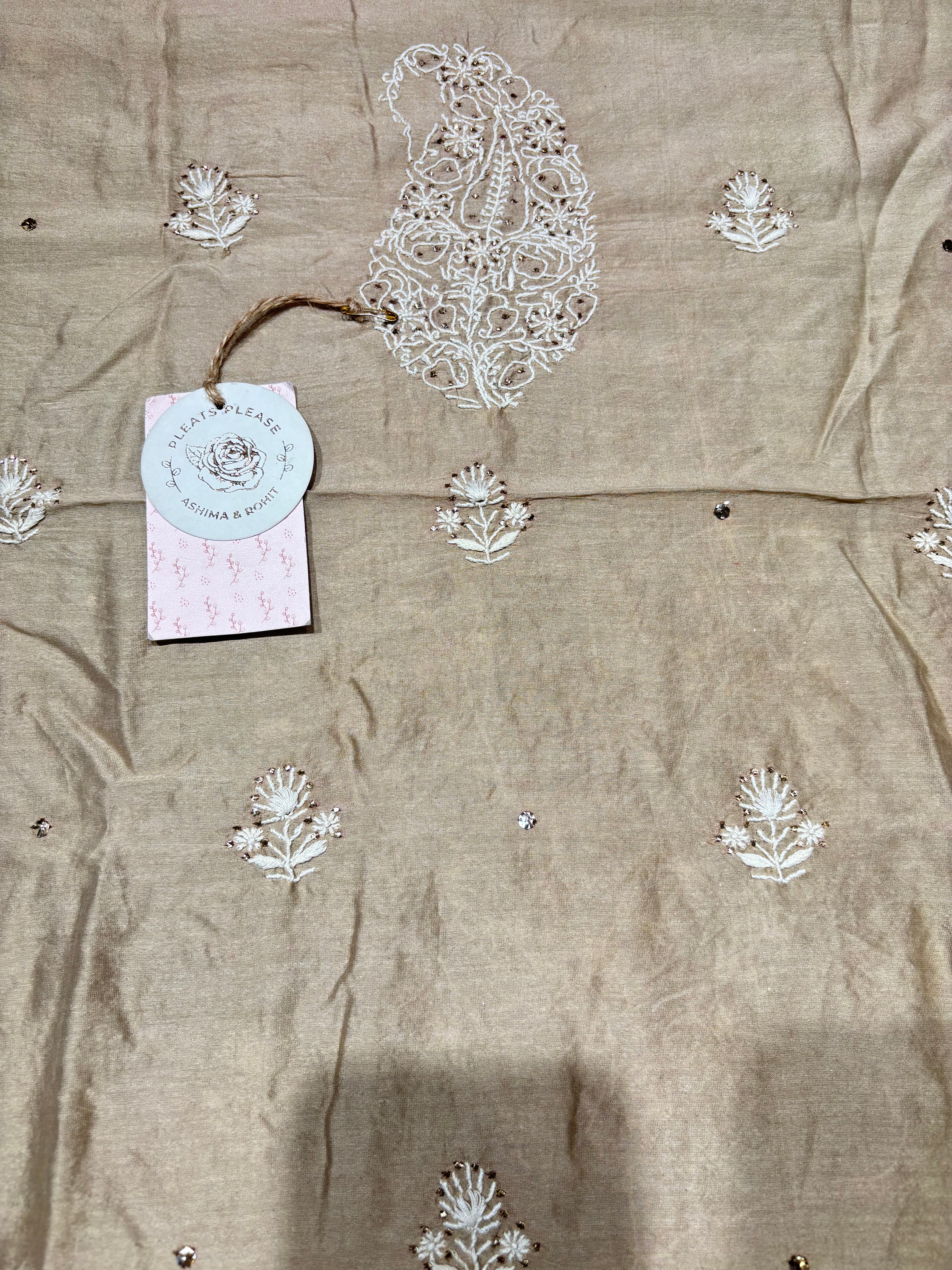 Beige Chanderi Silk Chikankari Mukaish Men’s Kurta Fabric