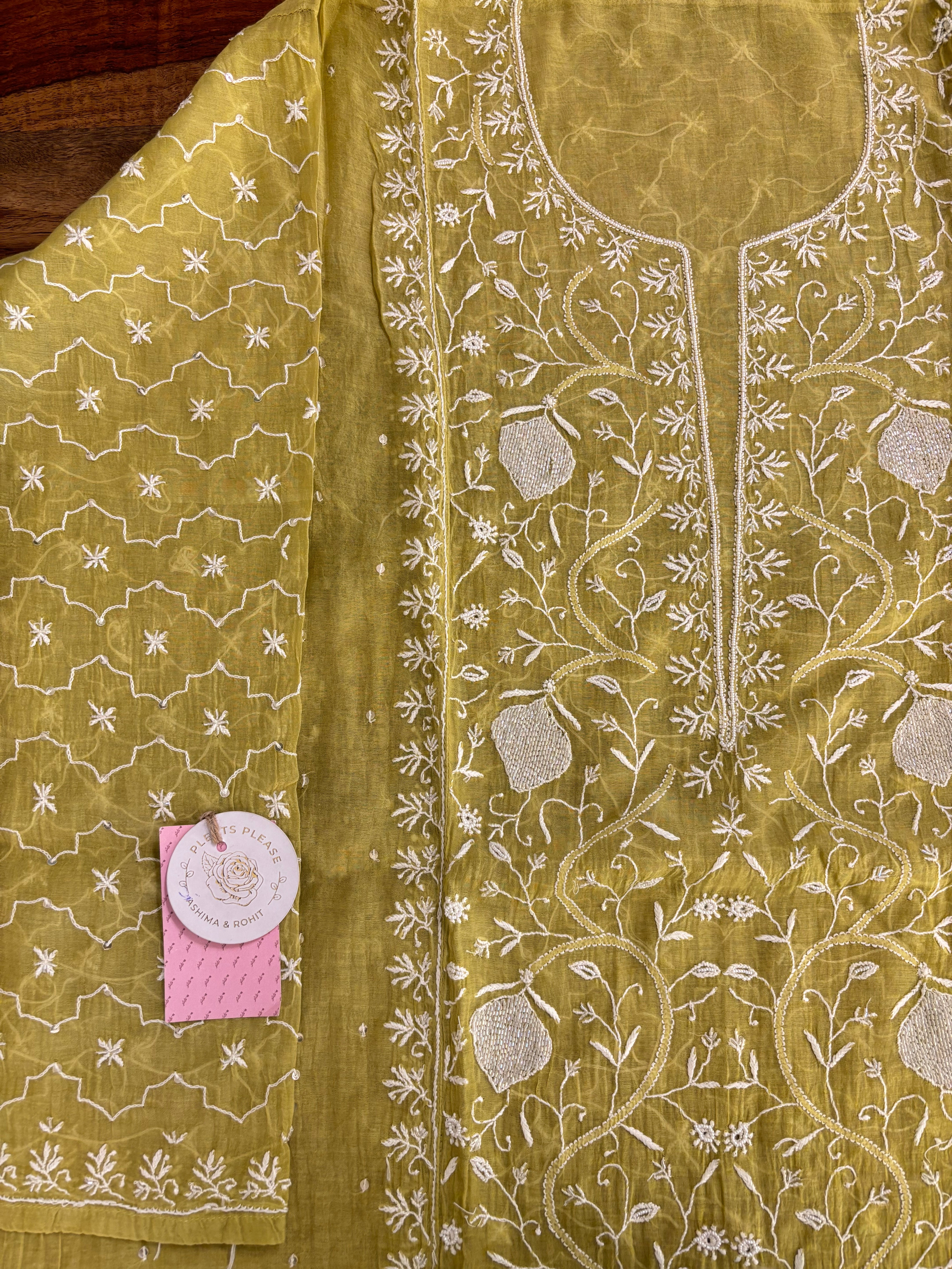 Mustard Yellow Chanderi Chikankari Kurta & Dupatta