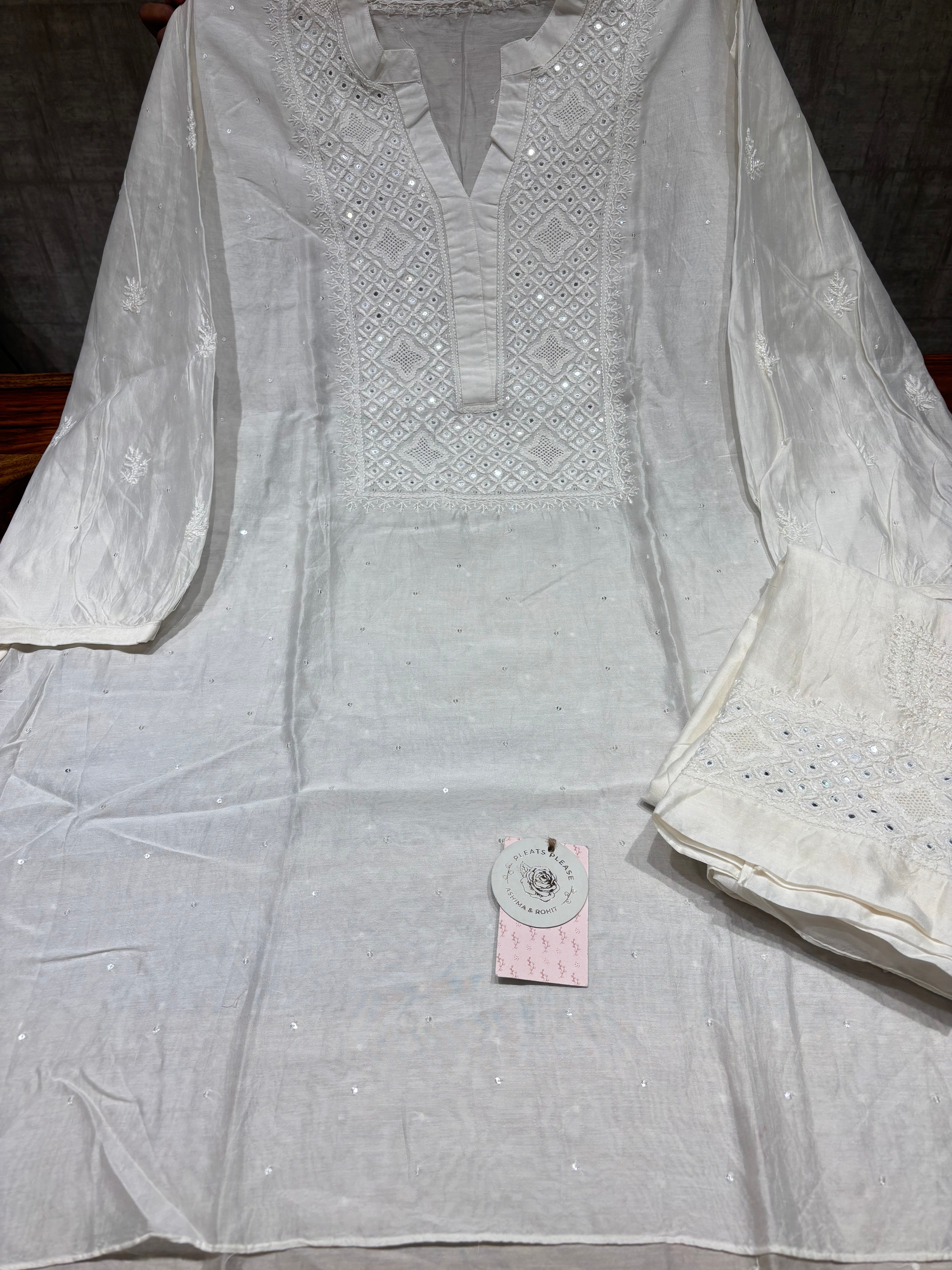 Dyeable Chanderi Silk Chikankari Co-ord Set